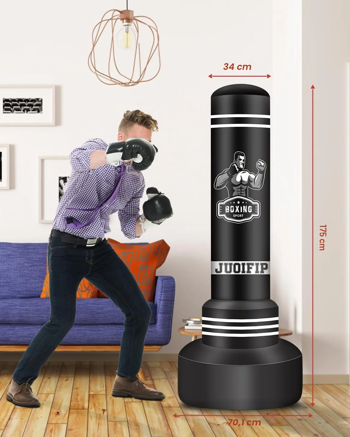 NZQXJXZ 175cm Pesado Saco de Boxeo Adultos, Freestanding Saco de Boxeo Inflable Kickboxing Bolsa para Entrenamiento MMA Muay Thai Fitness