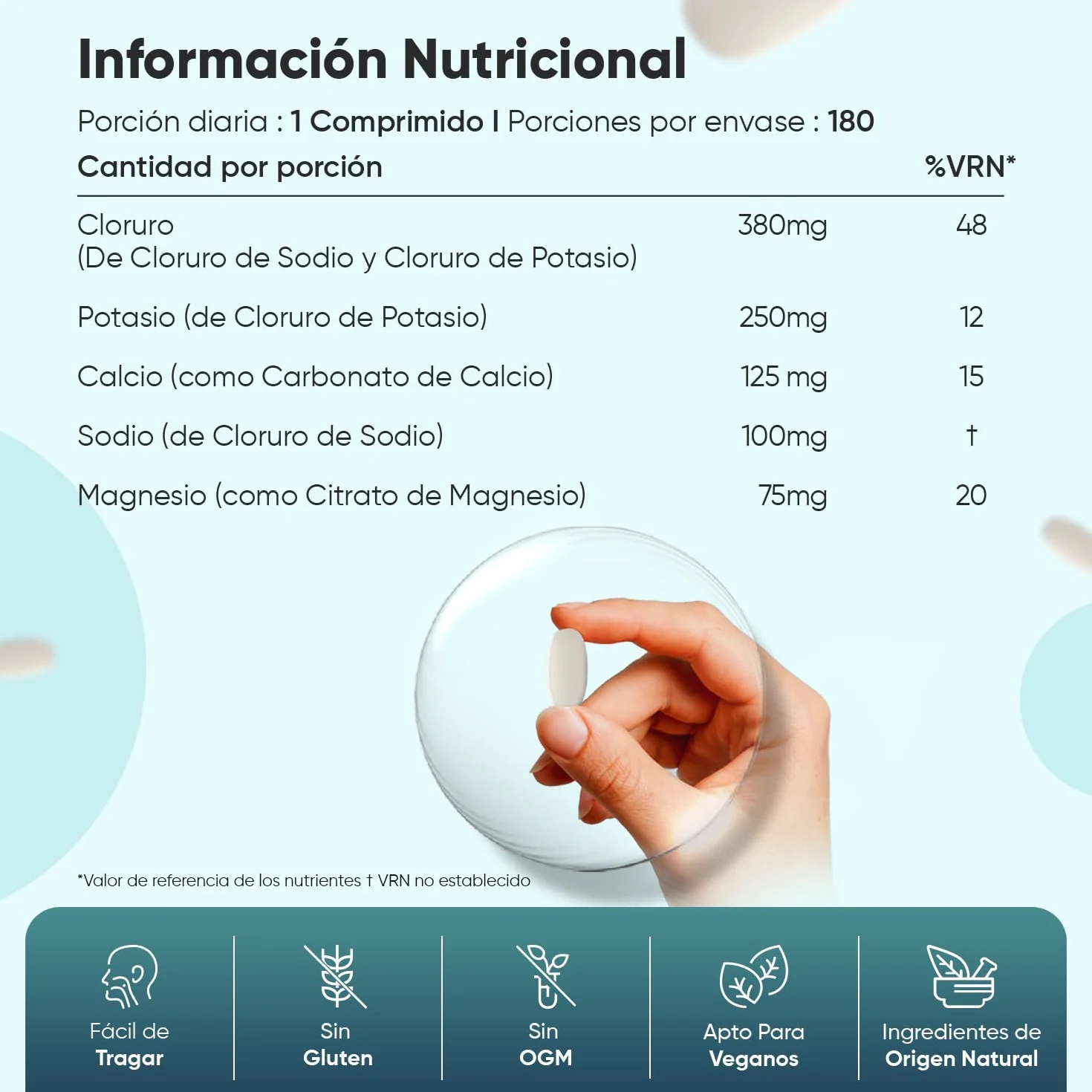 Electrolitos Keto Sin Azúcar 930mg 180 Comprimidos Veganos Magnesio Potasio Sodio Calcio Cloruro Sales Minerales Deporte 6 Meses Sin OGM Gluten