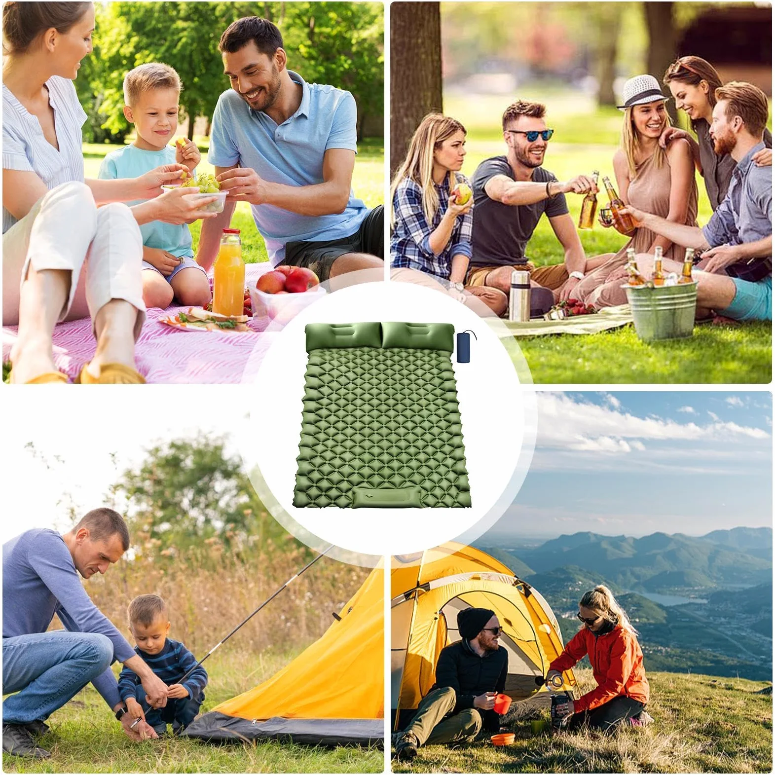 Colchón de Aire para Acampar, colchoneta Inflable para | Colchón para con Almohada - Bomba de pie incorporada, colchón para mochileros, Caminatas, Viajes, Tienda de