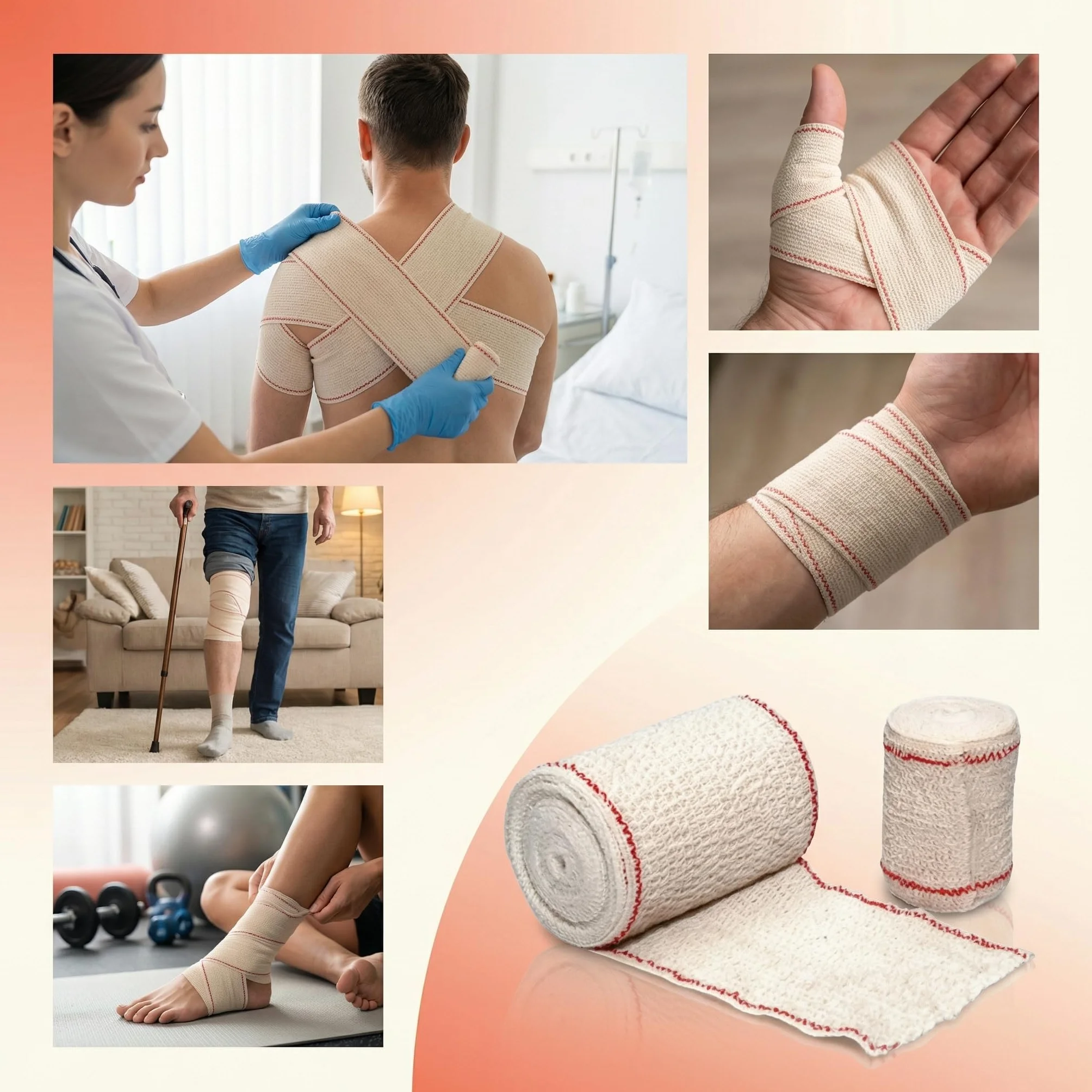 KMINA Venda de Crepe Elastica 5 cm x 4 m Algodon Transpirable y Lavable 10 unidades