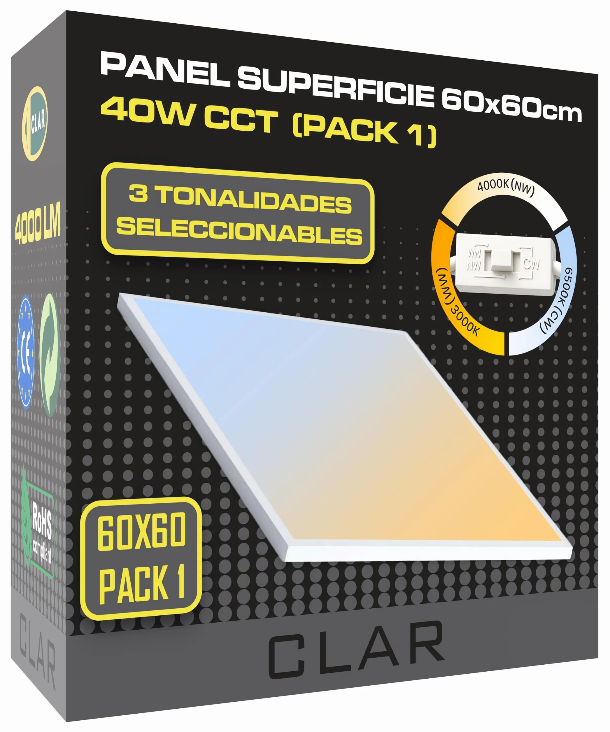 CLAR Plafon LED Techo 60x60 CCT Blanco Calido Neutro Frio Pack 1