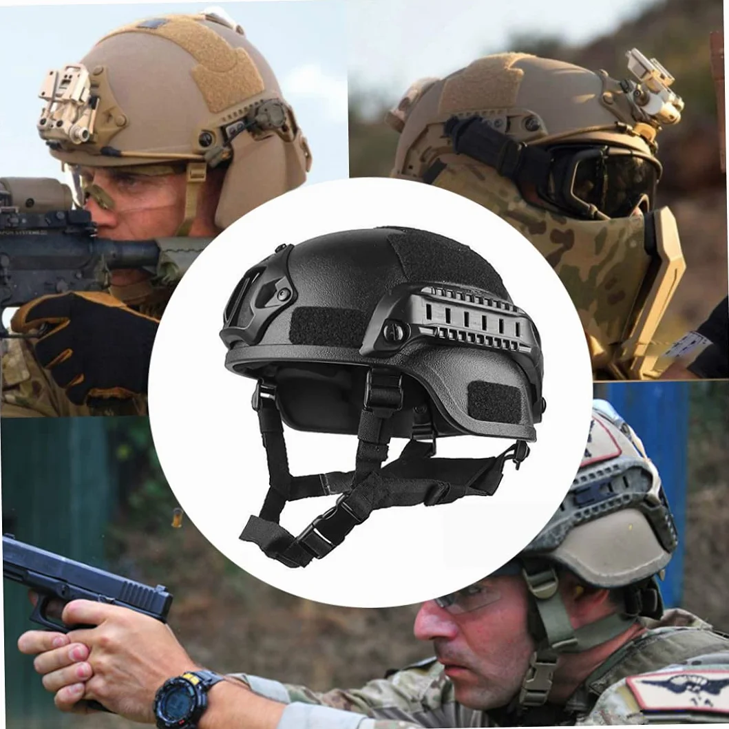 Tamaño de Casco de Airsoft rápido de Airsoft Casco Universal Casco Ajustable Rail Lateral NVG Montaje Protector de protección para Caza, Negro