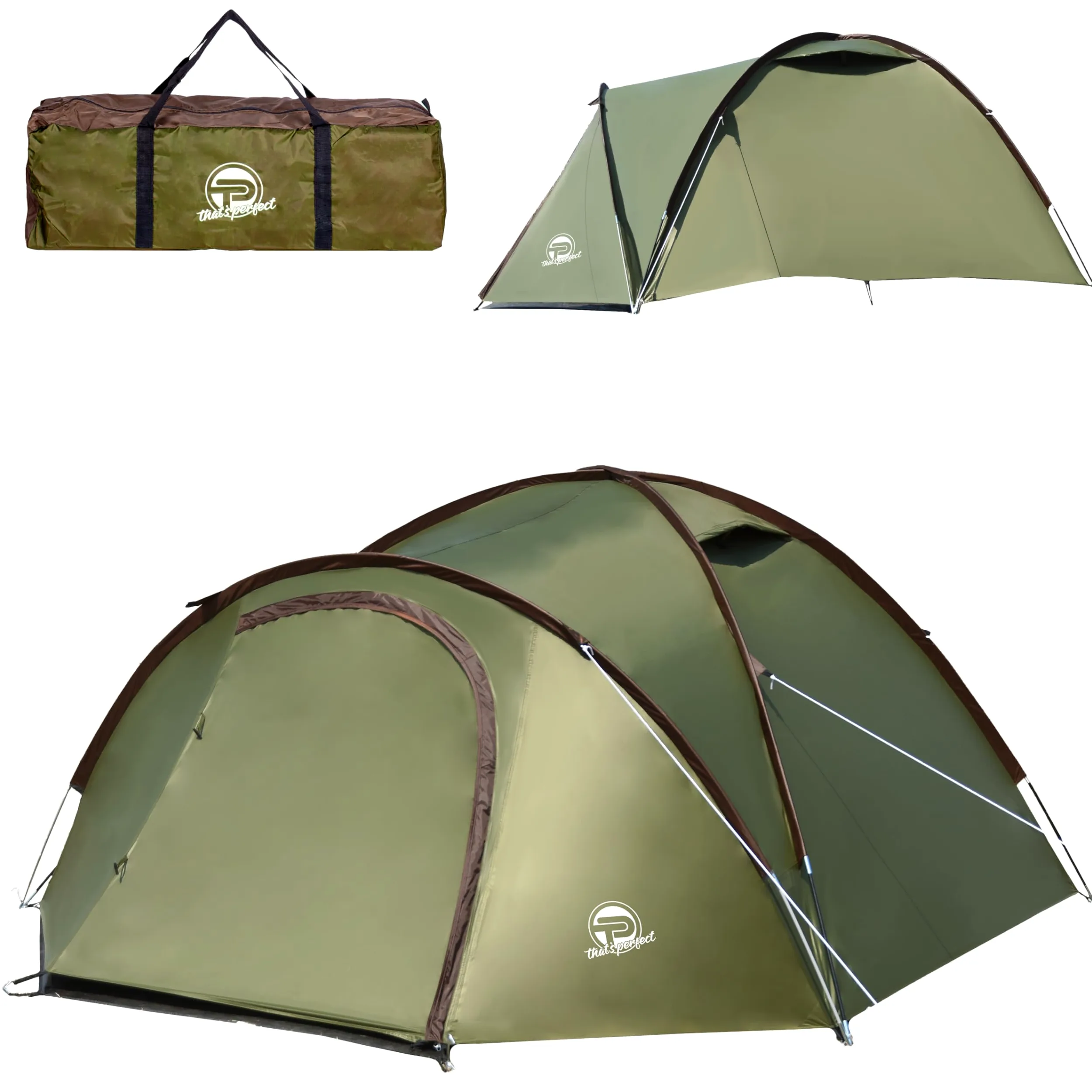 Tienda de campaña 3-4 Personas, Doble Pared, Ligera e Impermeable; Interior Oscuro, mosquitera, Cuerdas Fluorescentes, piquetas reforzadas, vestíbulo con Lona y Bolsa de Transporte