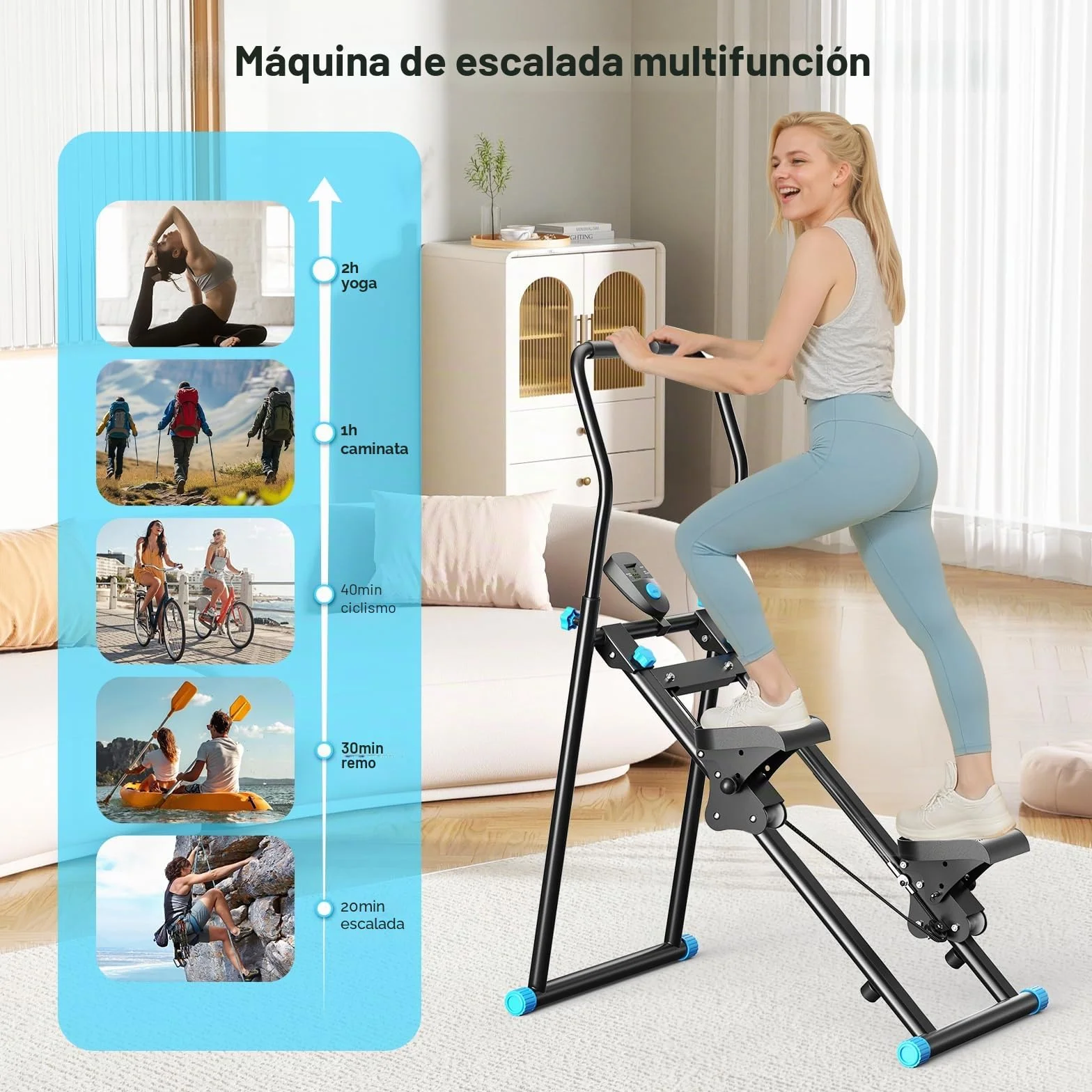 2025 Nueva escaladora para el hogar, escalador vertical Stairmaster para entrenamiento de cuerpo entero, escalador de cardio plegable compacto con ancho de paso ampliado, manillar ajustable y pedales