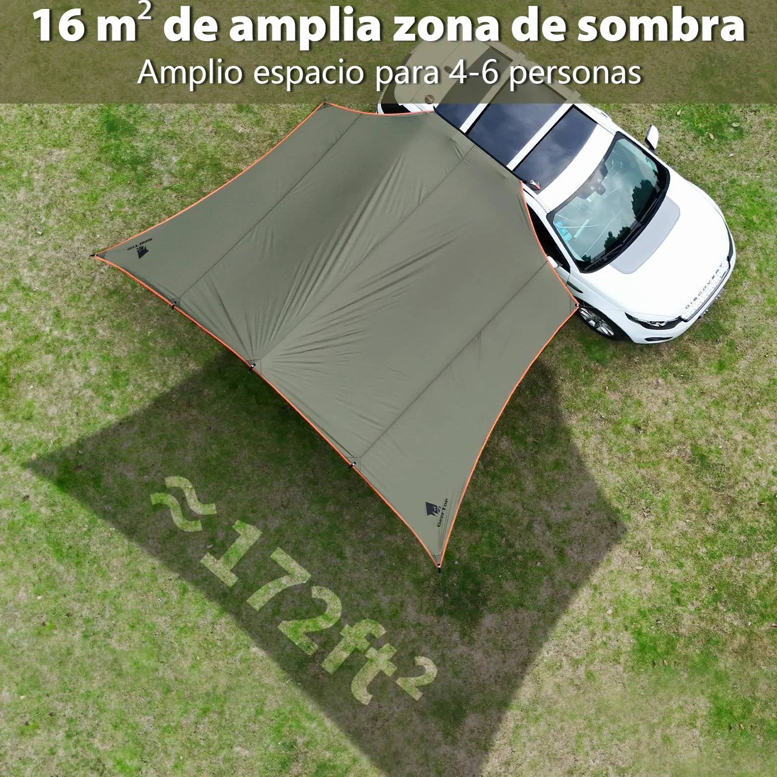 GEERTOP Toldo Lateral para Coche 3,5 x 5,8 m Impermeable 3000mm con 2 Mástiles Ajustables