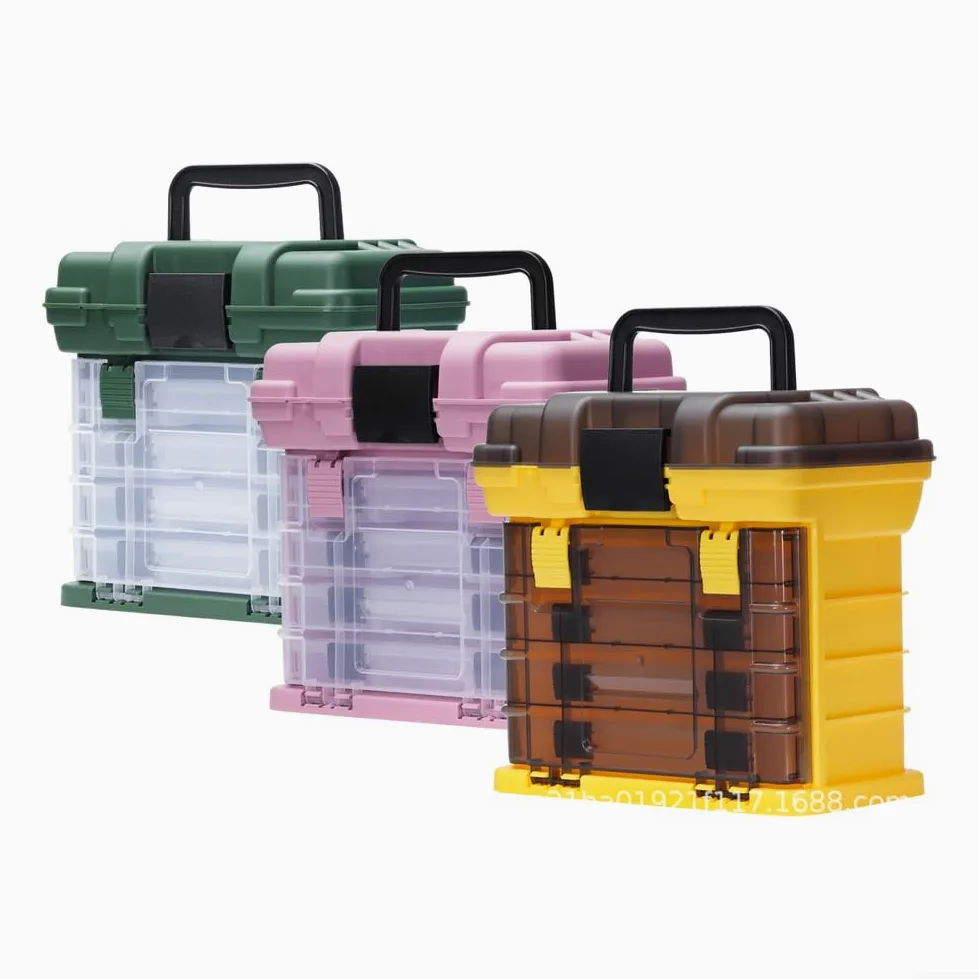 Caja de aparejos de pesca, organizador de almacenamiento de señuelos multicompartimento con sello impermeable y mango portátil para anzuelos, cebos y accesorios, amarillo té (rosa)