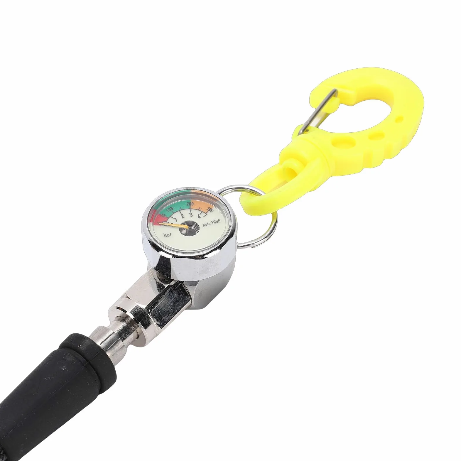 XUMIUZIY Manómetro de Buceo, Medidor Sumergible que Brilla en la Oscuridad con Manguera y Gancho BCD (65CM)