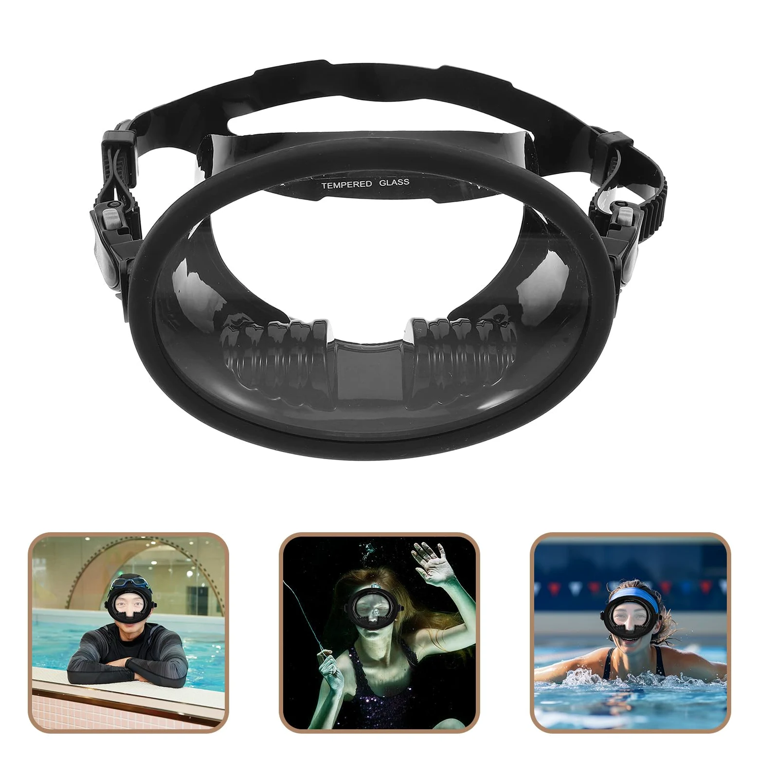 YARNOW Máscara de Buceo Silicona y Vidrio Templado Antivaho Diseño de Visión Amplia Resistente a Fugas en Color Negro para Buceo y Esnórquel