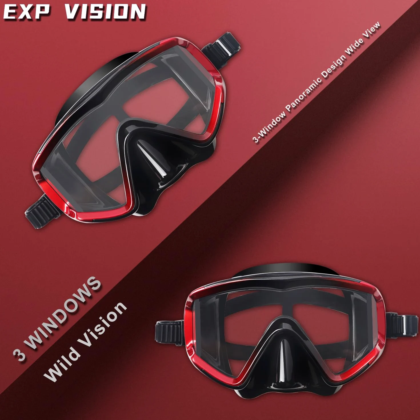 HD Pano 3 - Máscara de buceo de cristal templado, antivaho para natación