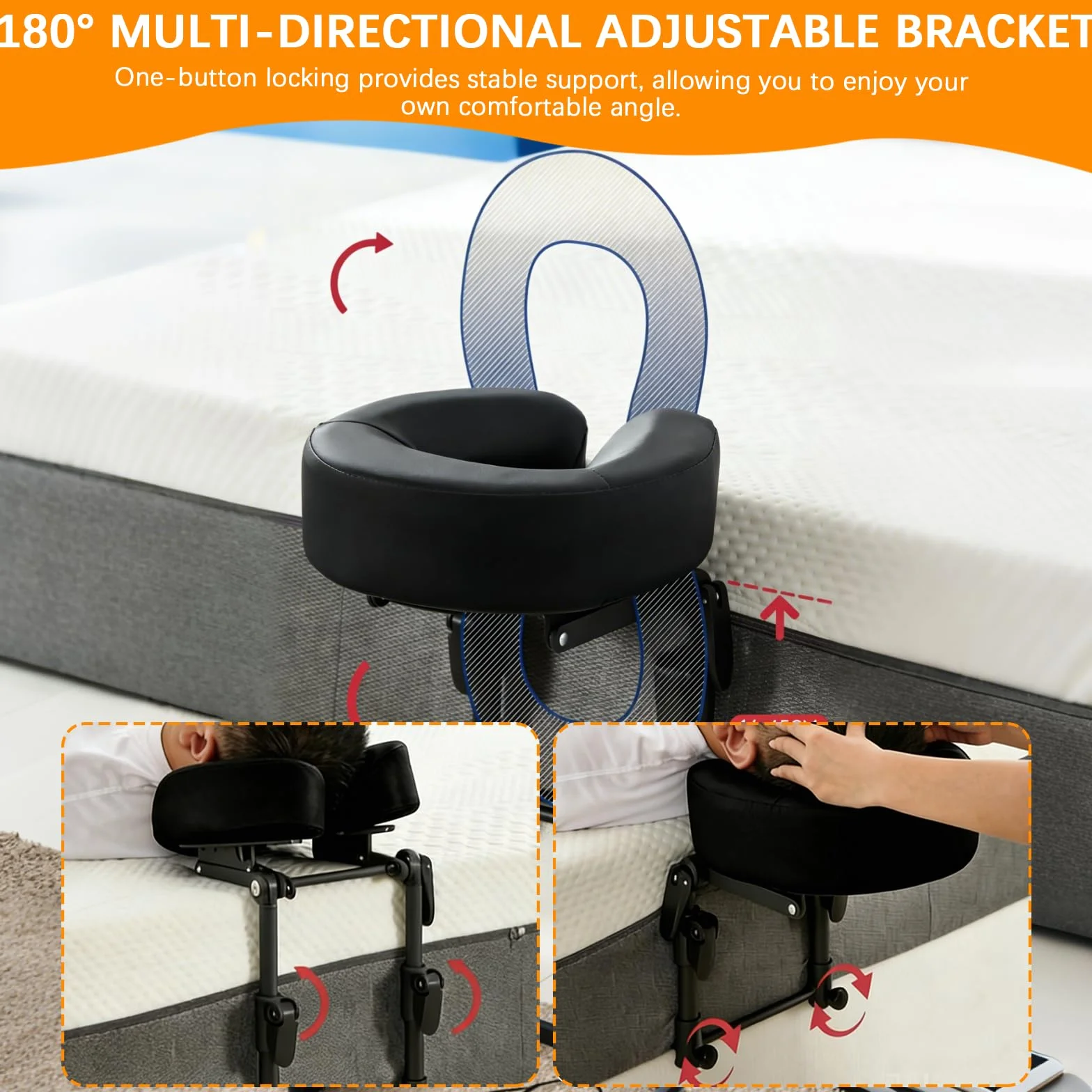 BRGD Reposacabezas de Masaje para Cama, Ajustable 180° con Soporte para Cojín Facial
