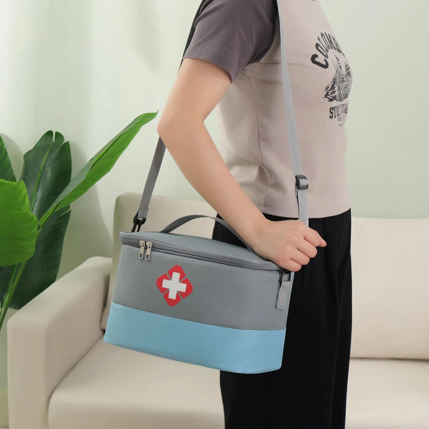 Bolsa impermeable para medicamentos de primeros auxilios médica de emergencia con correa para el hombro, verde