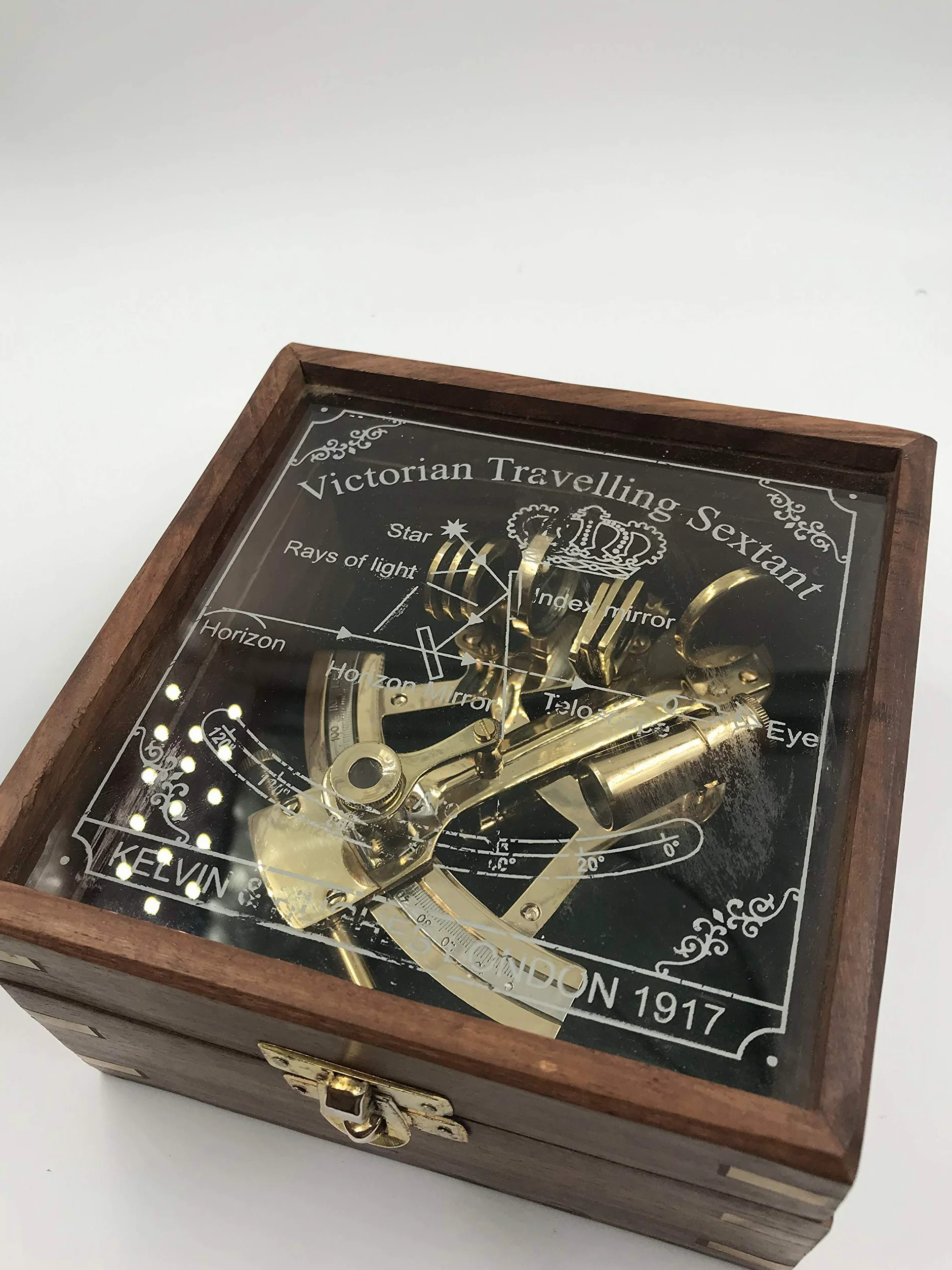 Malla Brass Original Sextante con Caja de Madera | Brújula Náutica para Navegación Celestial