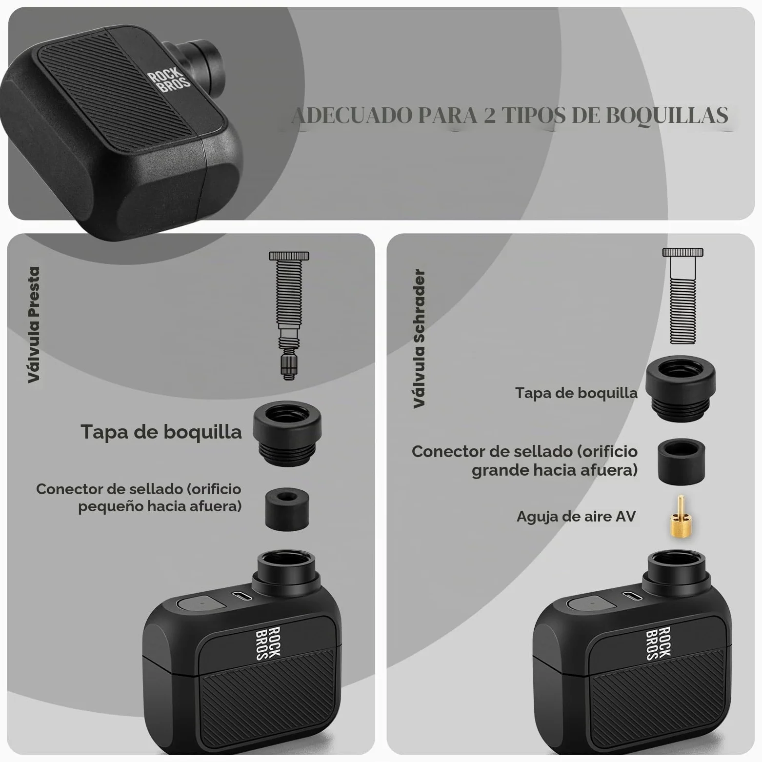 ROCKBROS Mini Bomba de Aire Eléctrica 120PSI Inflador Portátil para Rueda con Válvula Presta Schrader Bomba Eléctrica Bicicleta para Bicicletas de Montaña Carretera