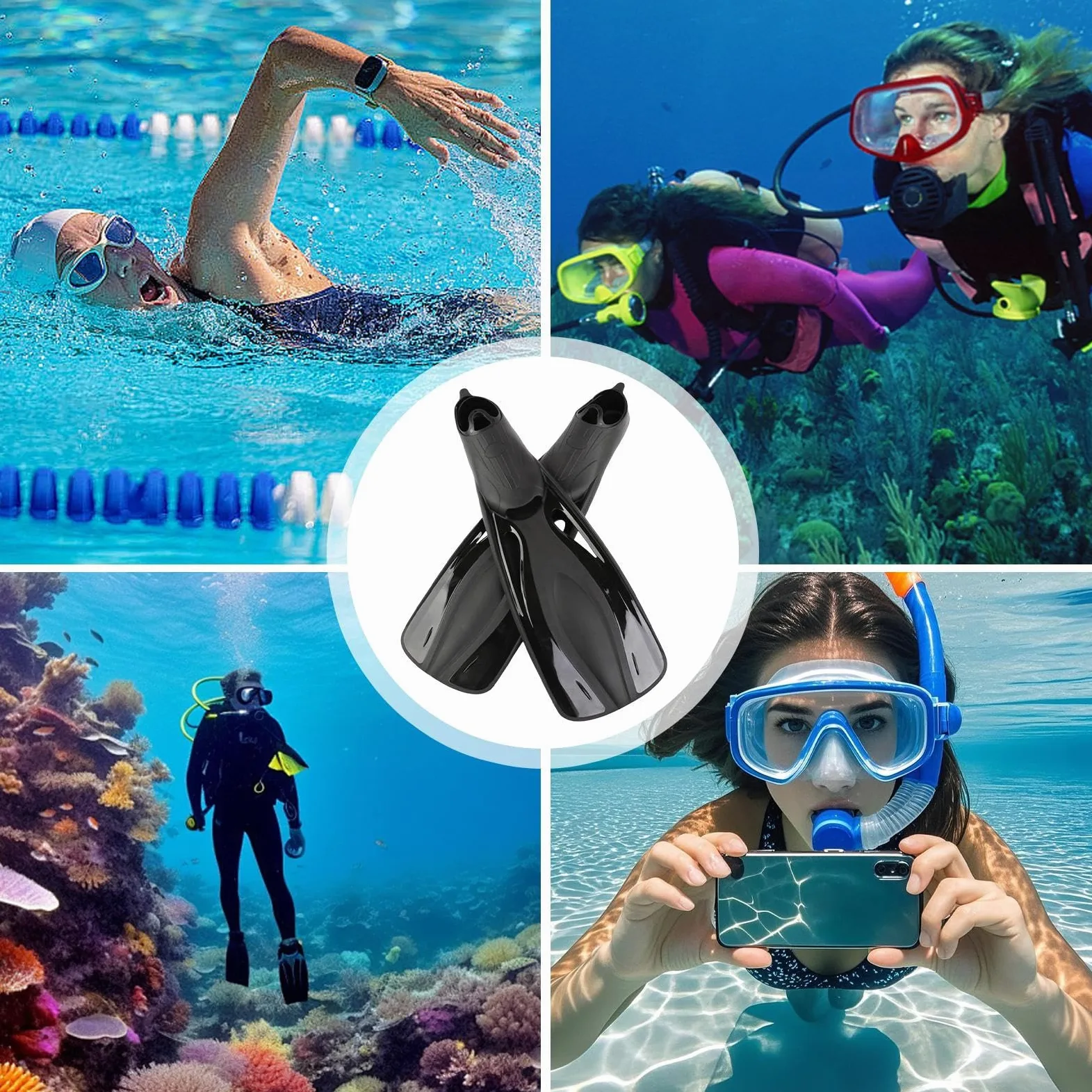 Aletas Natación Adultos Equipo de Snorkel y Buceo con Aletas de | Aletas de snorkel y natación subacuática adultos para hombres principiantes expertos buceo con tubo deportes acuátic