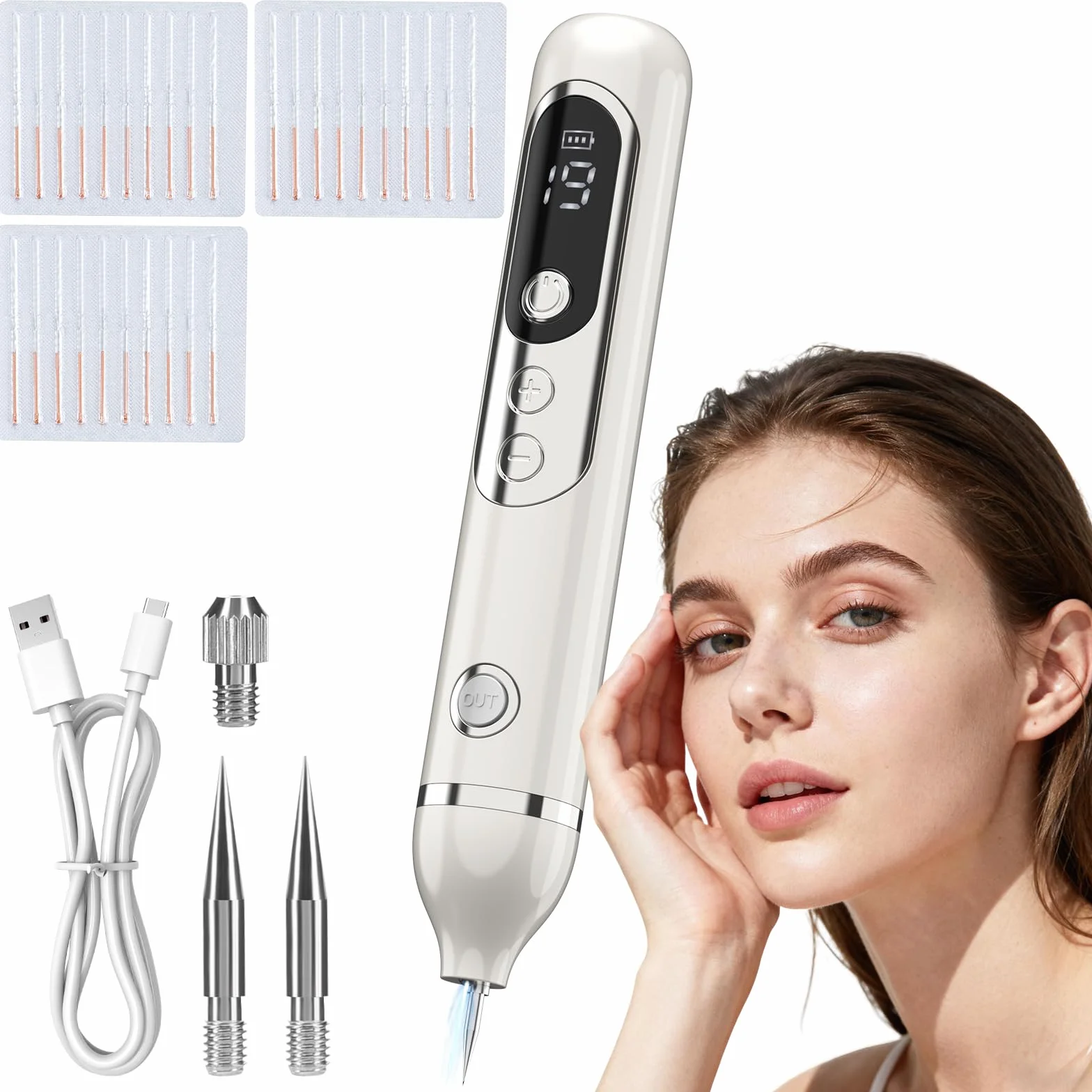 Lápiz Eliminar Verrugas Plasma 19 Niveles Intensidad Luz LCD Aguja Reemplazable Rostro Cuerpo
