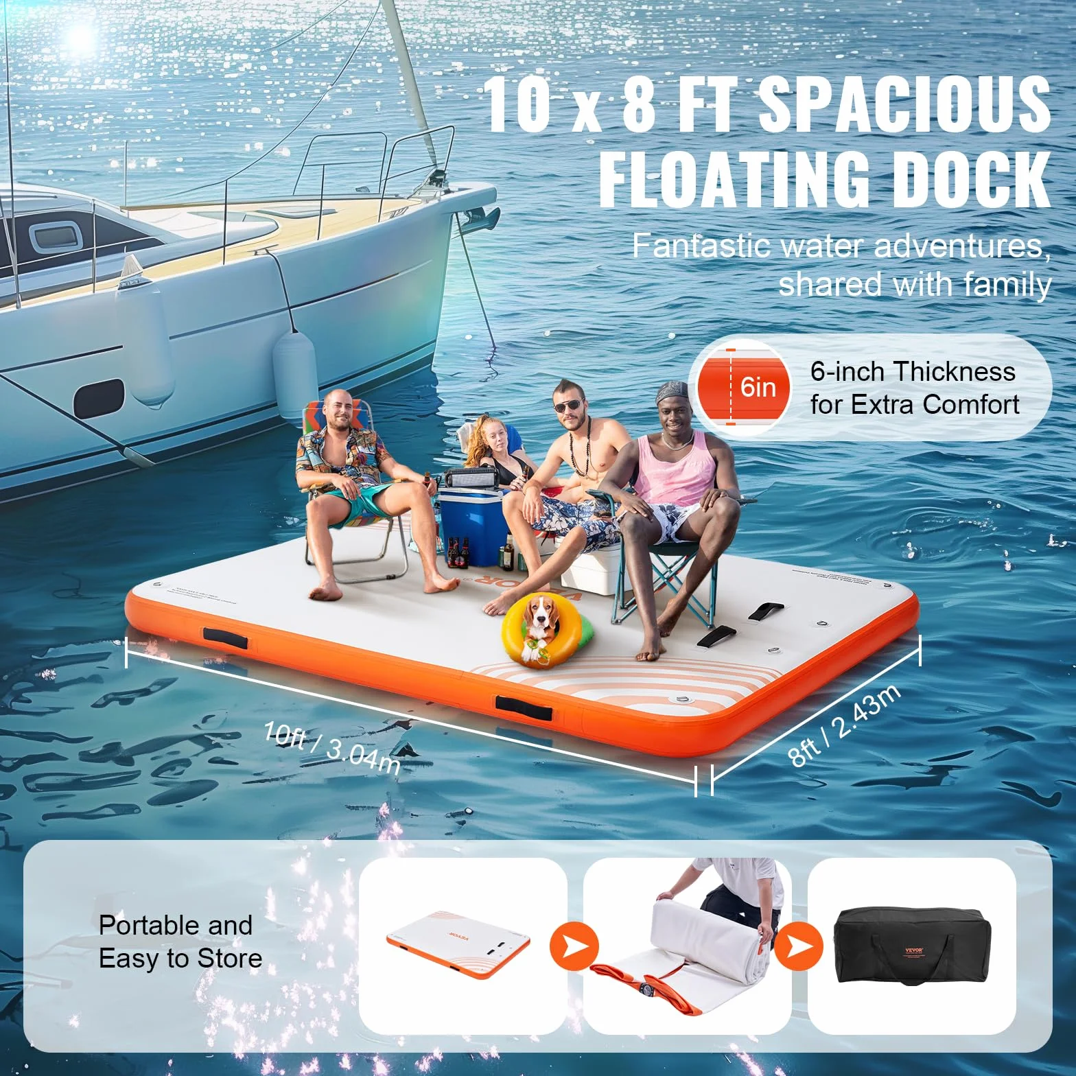 VEVOR Muelle Flotante Inflable, Plataforma de Muelle Inflable, tapete Flotante de Agua Antideslizante con Escalera Desmontable y Bolsa de Transporte portátil, Plataforma Flotante para Isla para