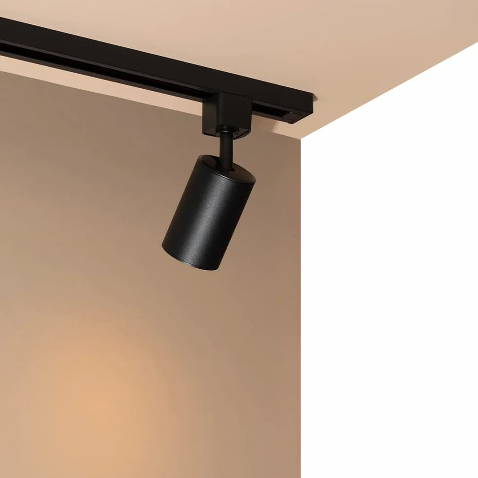 Qub Focus III Foco de techo monofásico 100 cm 3 cabezales GU10 riel de 1 m forma I negro extensible flexible LED iluminación de riel diseño moderno
