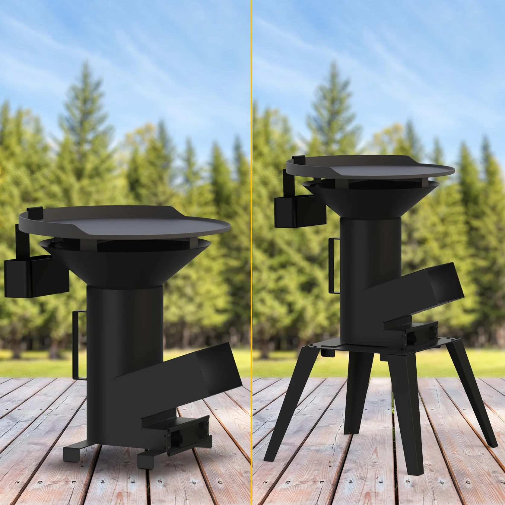 Onlyfire Estufa de Cohete de Camping Estufa Rocket Portátil, Estufa de Cañón con Placa Grill, Rejilla Grill y Rejilla para Ollas, 3 en 1 Multifunción Rocket Stove, Horno de Cohetes Exterior