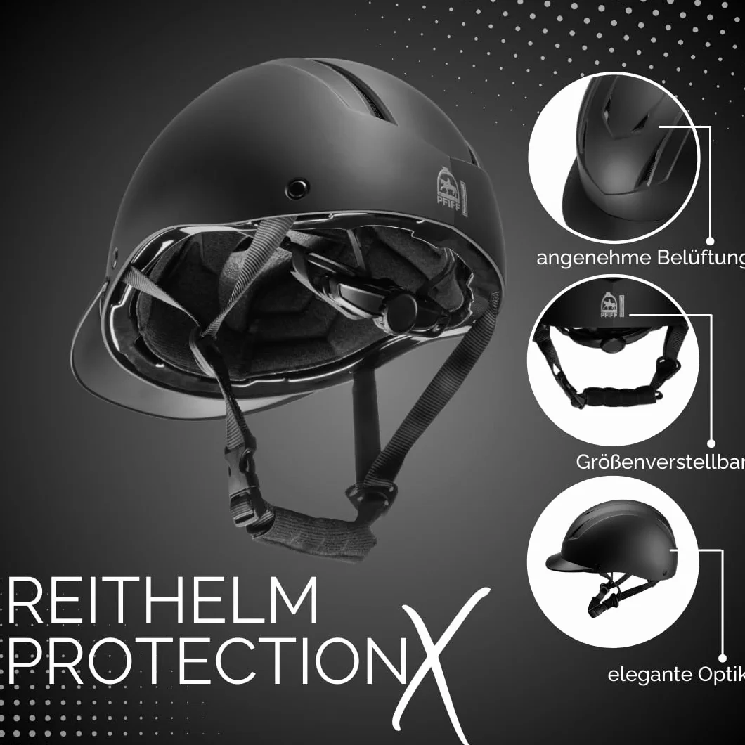 PFIFF 103119 ProtectionX - Casco de equitación para Adultos, tamaño Ajustable, con Sistema de ventilación, Color Negro, Talla 52-56 cm (S) y 55-59 cm (M)