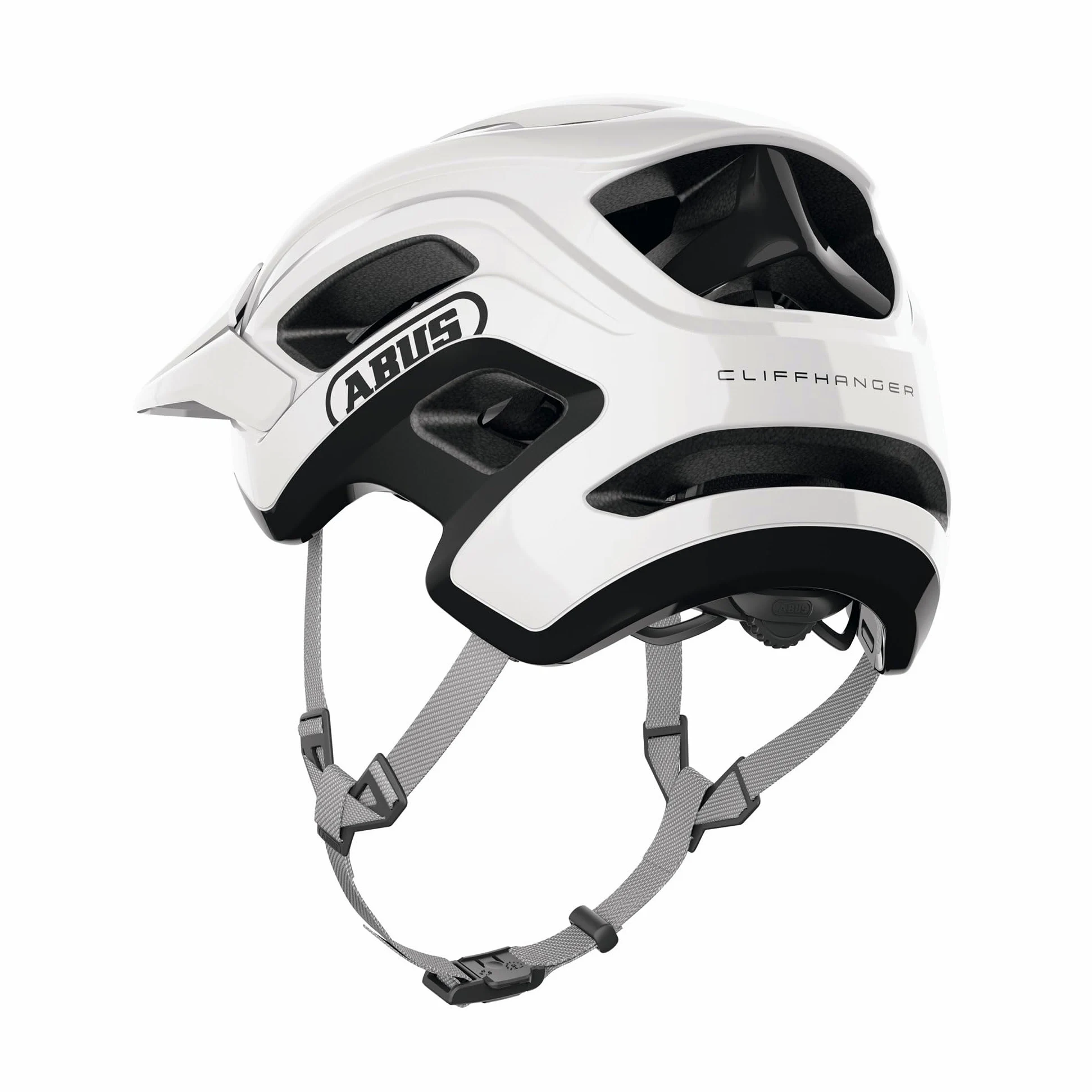 ABUS Cliffhanger Casco MTB de Bicicleta, Alpine White, L | Casco de montaña para singletrail y enduro, cierre magnético, visera regulable, almohadillas lavables