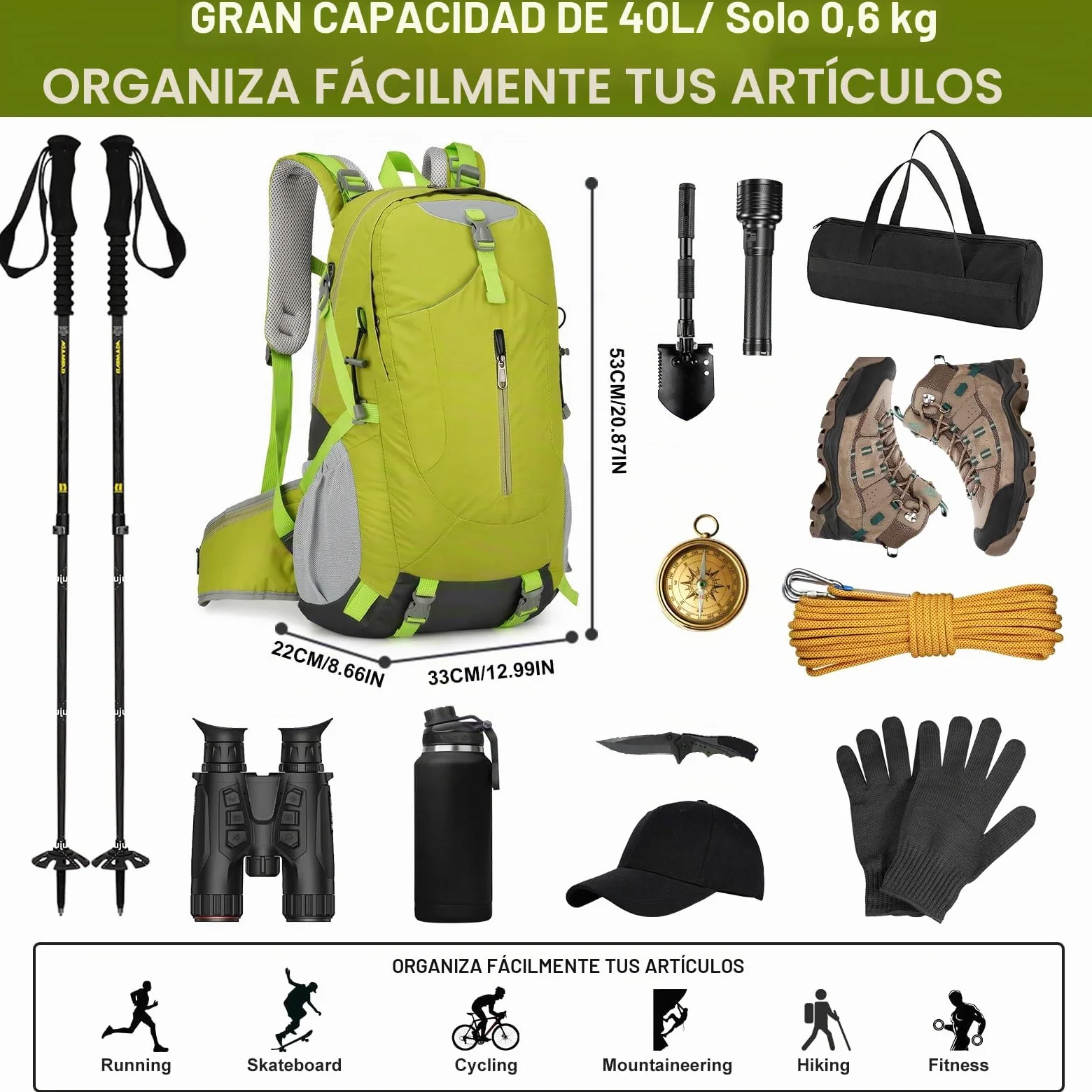 Long Keeper 40 Litros Mochila Senderismo Hombre Mujer Impermeable Mochila Viaje Trekking Montaña con Funda Lluvia Multibolsillos Multiusos para Al Aire Libre