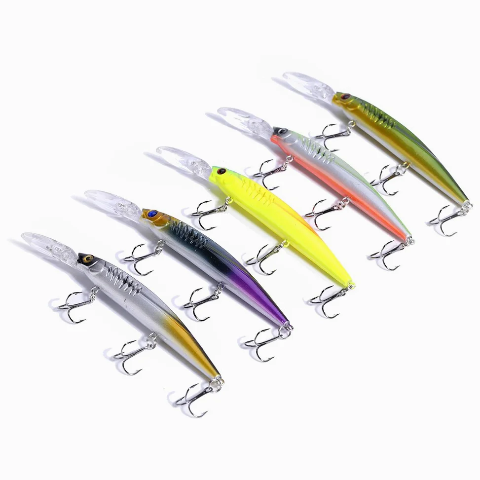 Señuelos de Pesca Blandos, 5PCS Señuelos de Pesca de plástico ABS Cebos Crankbaits hundidos con Ojos 3D Tres anzuelos triples for Agua Dulce Señuelos de Agua Salada Pesca en el océano