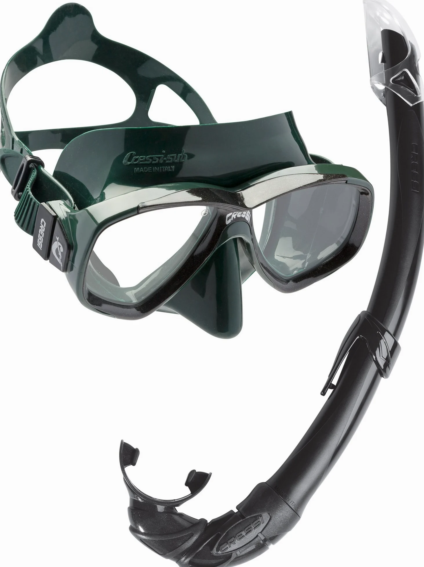 Cressi Combo Set Perla Conjunto Combinado de máscara de Buceo y Snorkel, Mar de Perlas, Unisex-Adulto, Verde/Negro, Talla Única + Palau SAF Aletas, Unisex, Negro/Amarillo, M-L (41-44)