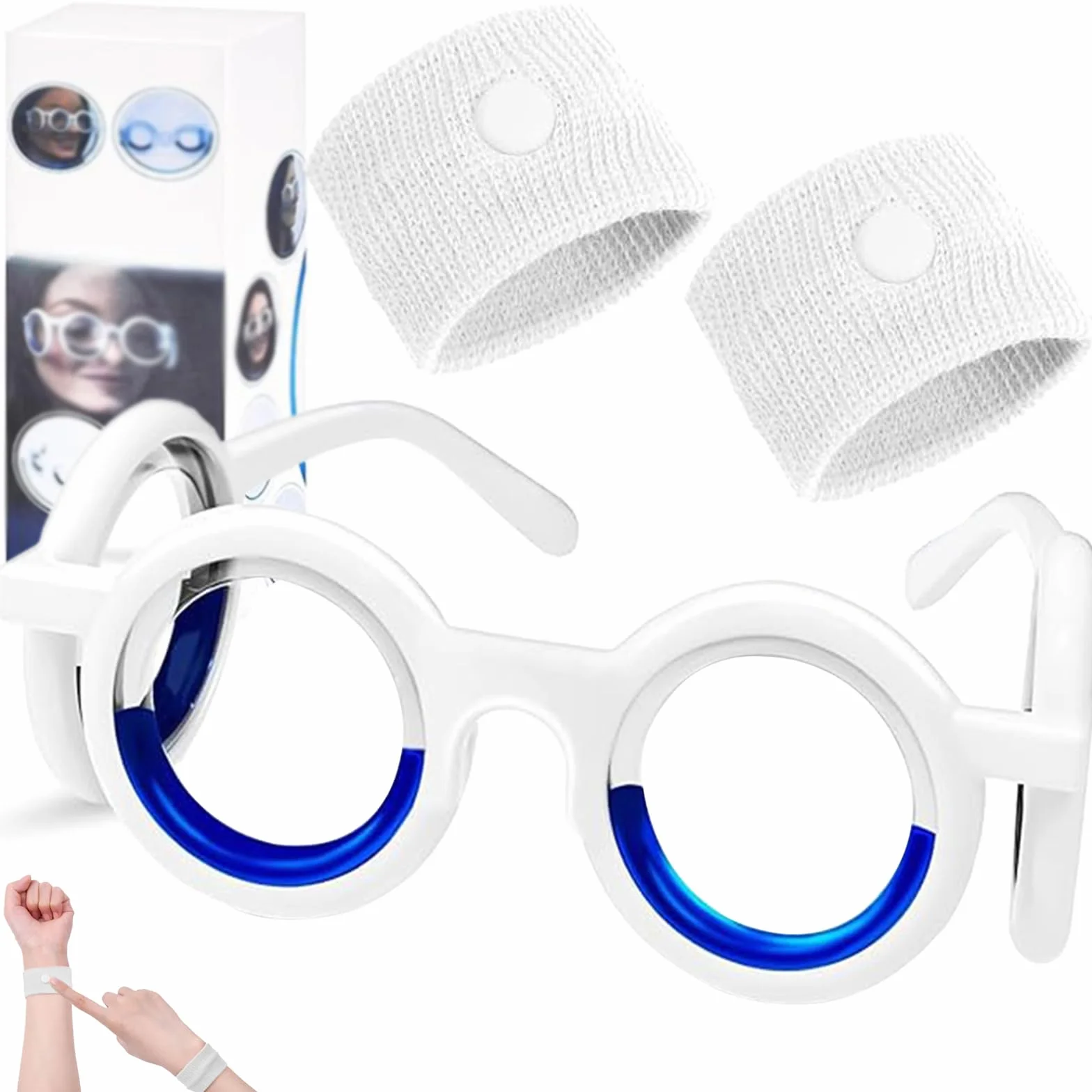Lankai 3 Piezas Anteojos Antimareos Set, Pulseras Antimareo Niños Y Adulto, Aliviar El Mareo, Pulsera De Acupresión