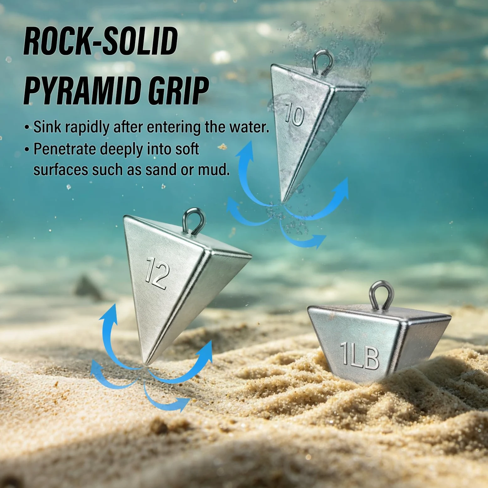Alwonder Pyramid Sinkers Pesas de pesca, plomos de agua salada, plomo, plomo, para pesca de surf en el océano, equipo de pesca, aparejos de bagre, 1 onza, 1-3/4 onzas, 3 onzas, 4 onzas, 5 onzas, 6