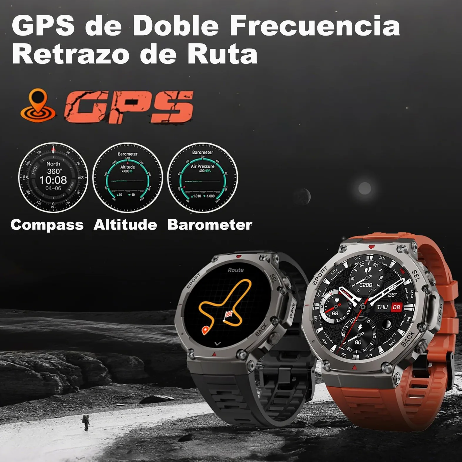 Reloj Inteligente GPS Frecuencia Dual con Mapas Offline, 1.43" AMOLED, Llamadas Bluetooth y Altavoz, +170 Modos Deportivos, Monitor Cardiaco SpO2 24/7 Batería hasta 15 Días Resistente al Agua (Negro)