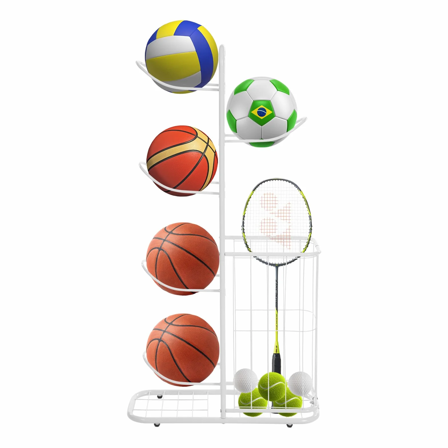 Soporte de baloncesto 5 bolas estante equipo deportivo blanco