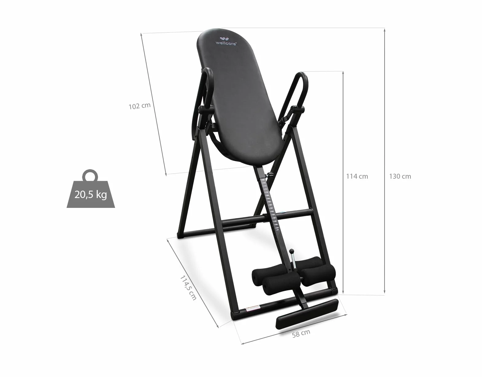 QUIRUMED WELLCORE - Tabla de Inversión | Alivio de Tensión Muscular | Altura y Reposapiés Regulables | Soporta hasta 150 kg | Estructura de Aluminio, Negro