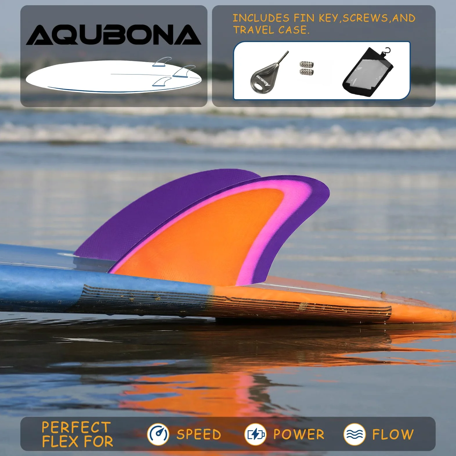 AQUBONA Aletas de doble quilla – Aletas de doble aleta para tabla de surf de pescado Twin Keels – Suave fibra de vidrio flexible (colorido)