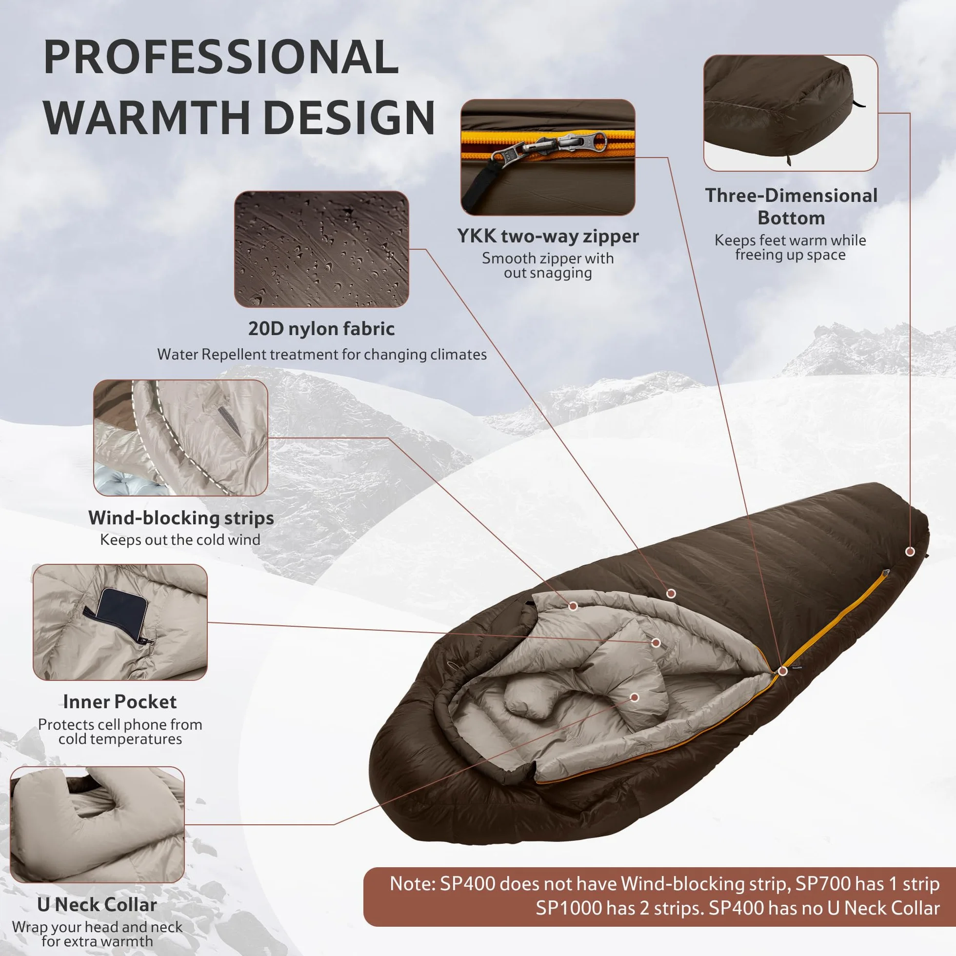 Naturehike Snowbird - Saco de dormir de plumón de momia, saco de dormir grueso de invierno para acampar al aire libre, ultraligero, saco de dormir cálido