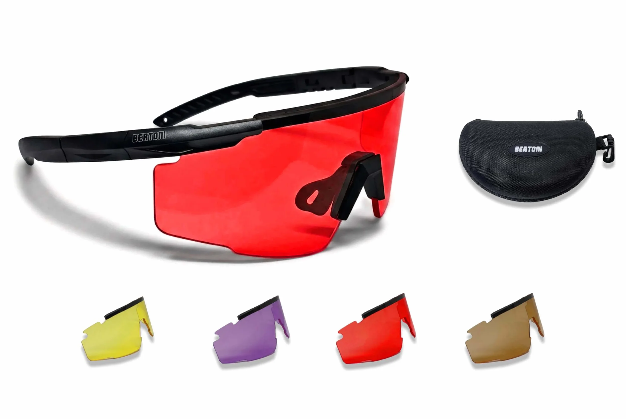 BERTONI Gafas de Tiro Protectoras Balistica Tacticas de Seguridad para Disparar con 4 Lentes Incluidas y Estuche y Patillas Adicionales – SH890N