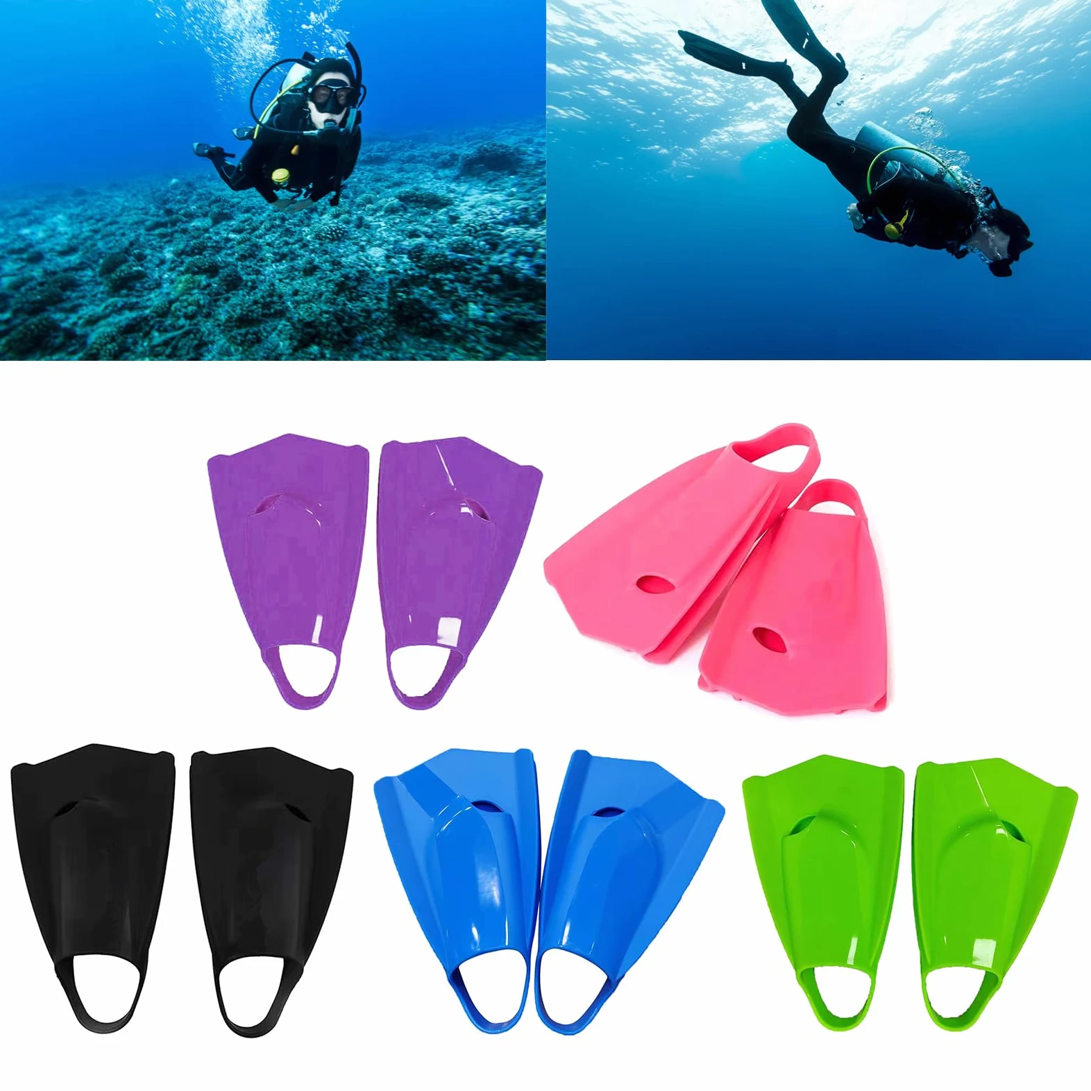 Cómodas aletas de buceo cortas tamaño viaje aletas de entrenamiento de natación de silicona para bucear natación