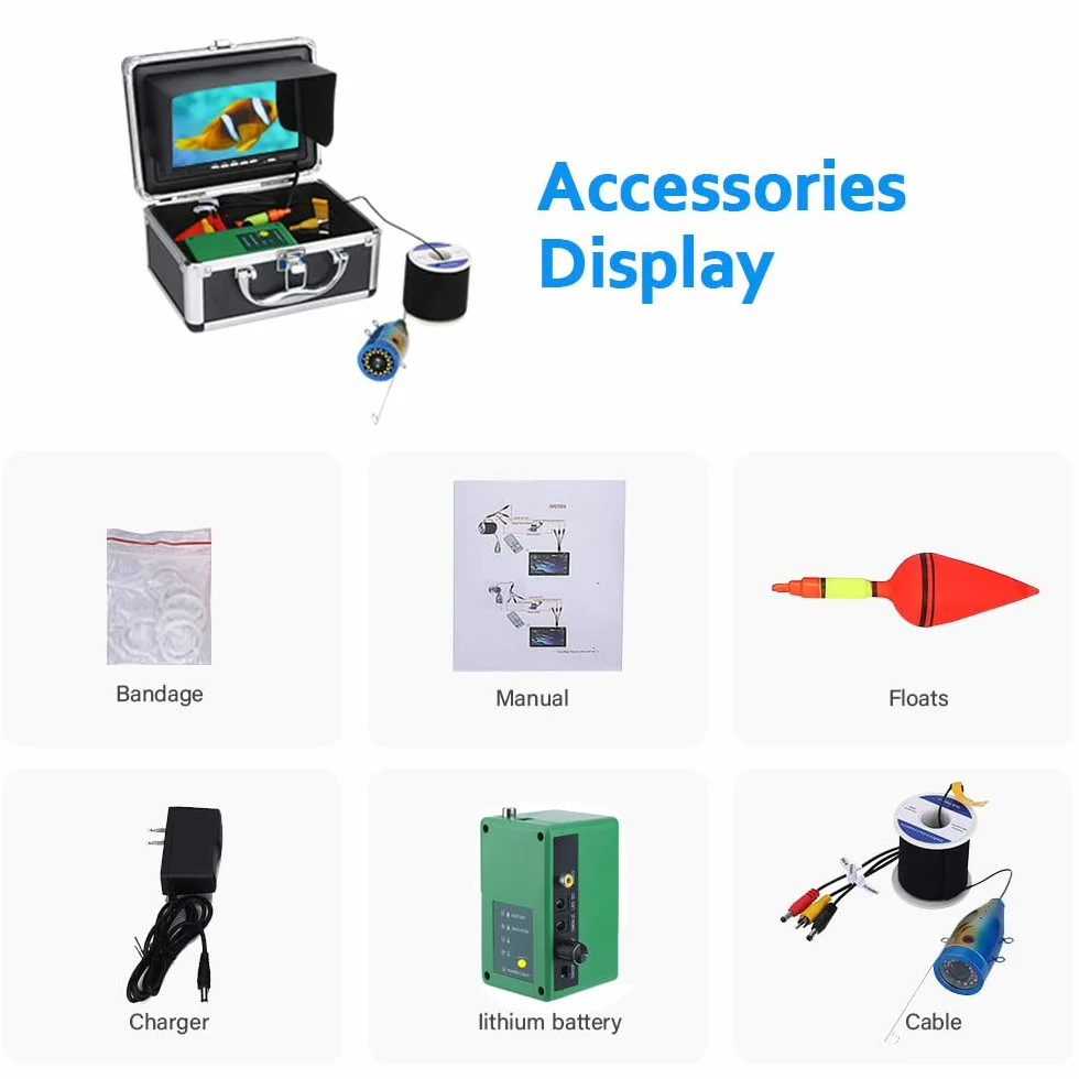 Cámara de Pesca Submarina con Buscador de Peces de 7 Pulgadas Cámara de Pesca HD 1000TVL Impermeable 15M Sonda de Pesca para Pesca en el mar, Pesca en Hielo, Pesca en Barco