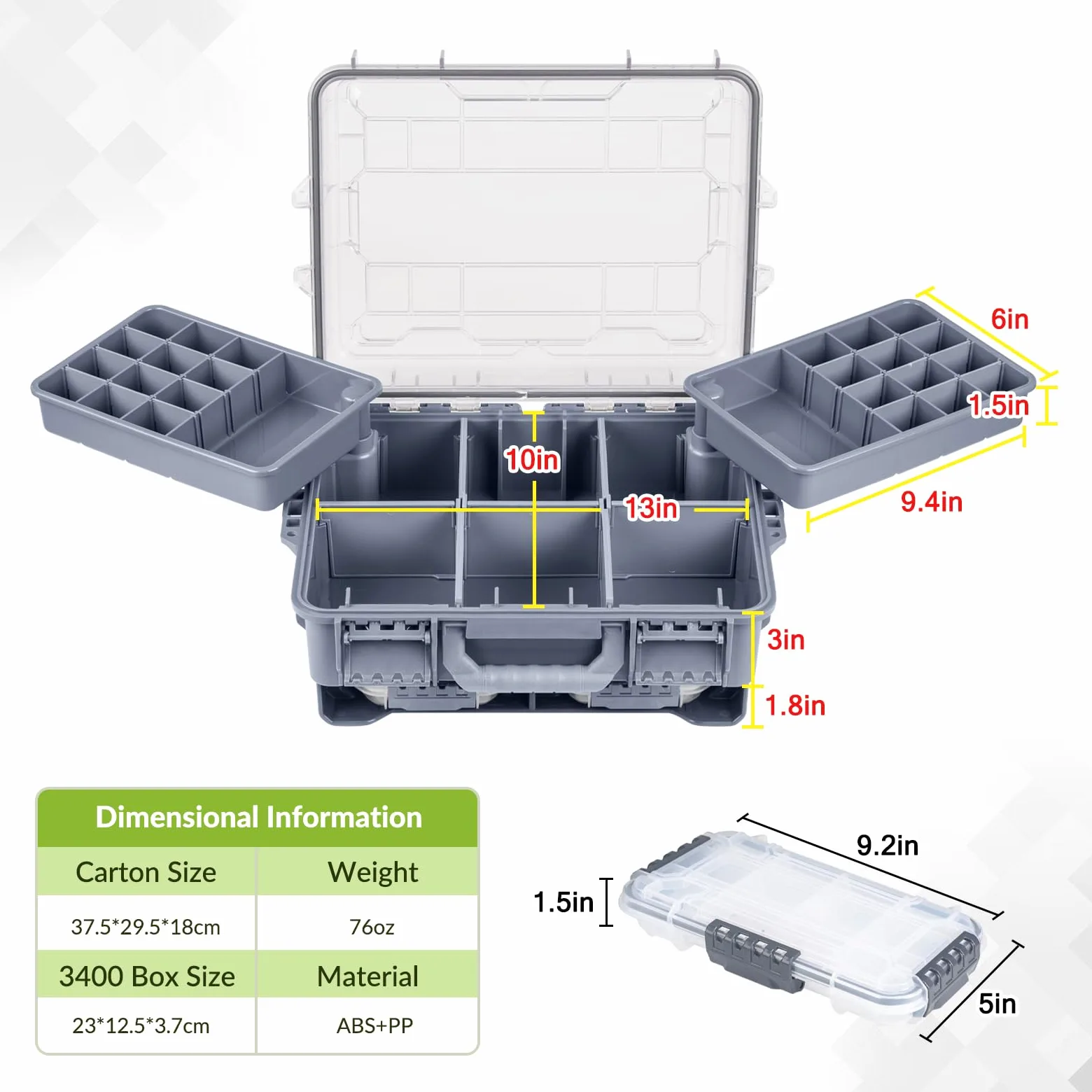 THKFISH Caja de aparejos impermeable, caja de almacenamiento portátil de pesca y aparejos con dos cajas de almacenamiento 3500 y separadores extraíbles, almacenamiento de aparejos premium,