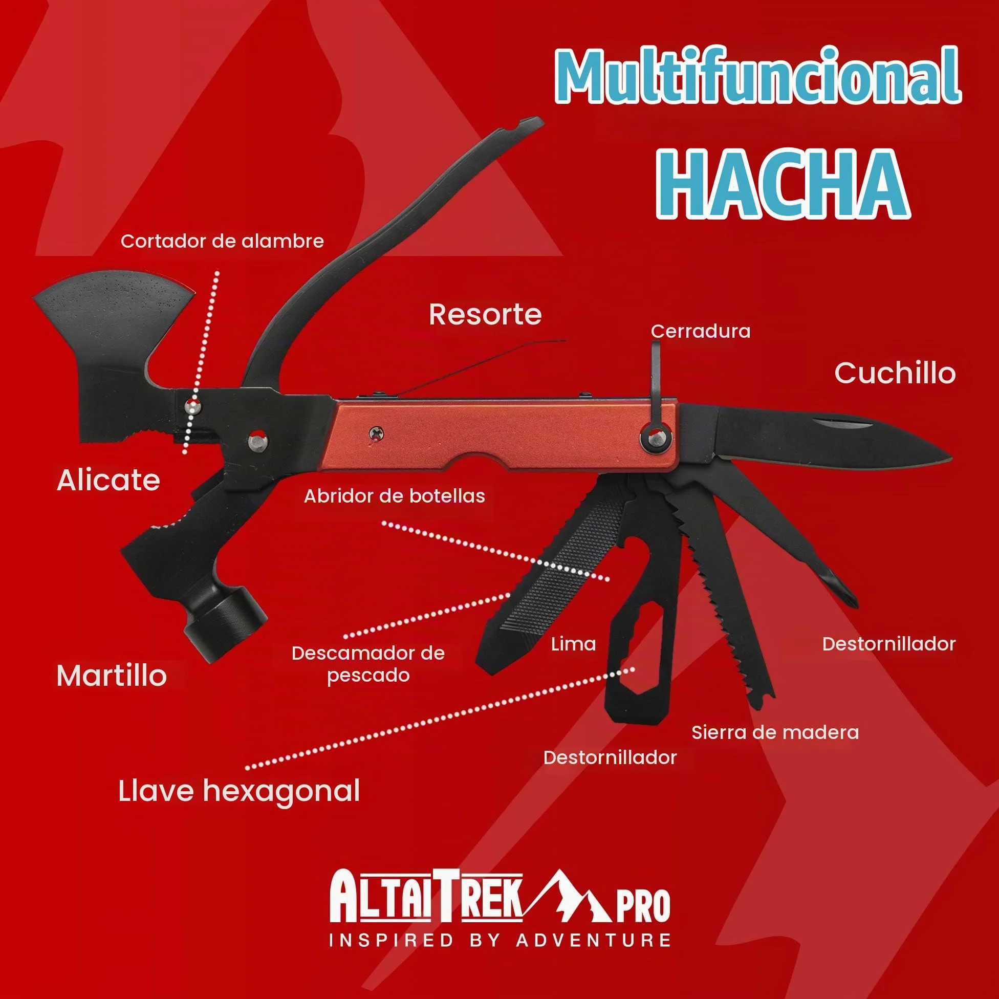 Kit de Supervivencia con Cuchillo, Manta Térmica, Flintlock, Bolígrafo de Defensa Personal, Hacha Multifunción | para Camping, Rescate | El único con Filtro de Agua de Emergencia