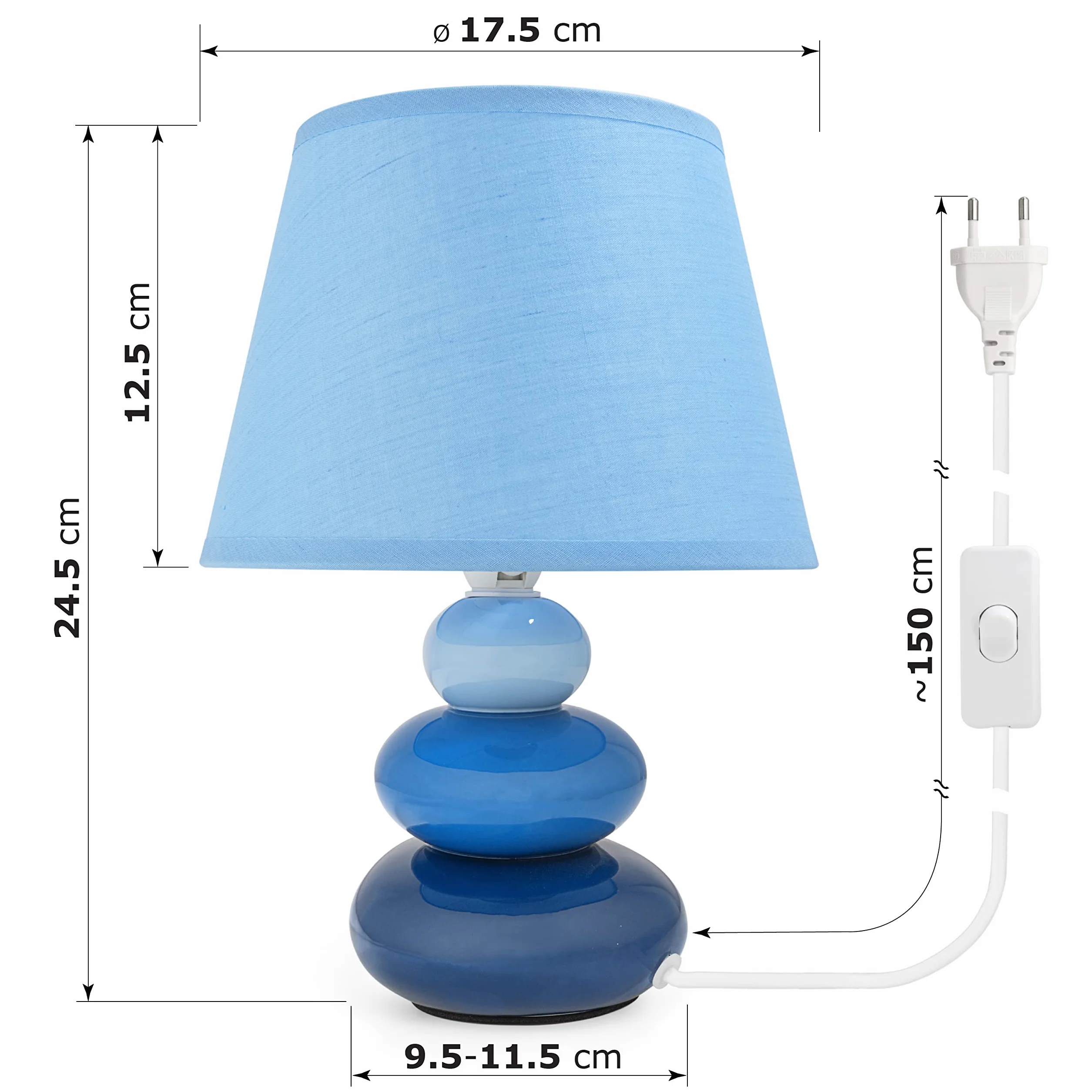 Lámpara mesita noche azul cerámica pantalla tela E14 230V LED