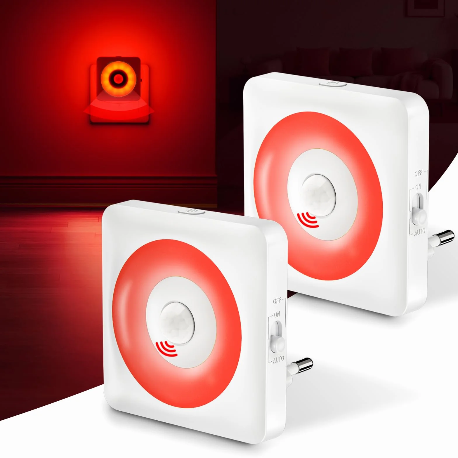 LED Luz con Sensor de Movimiento 2pcs Luce Notturna Bambini da Presa Brillo Regulable CE Rojo
