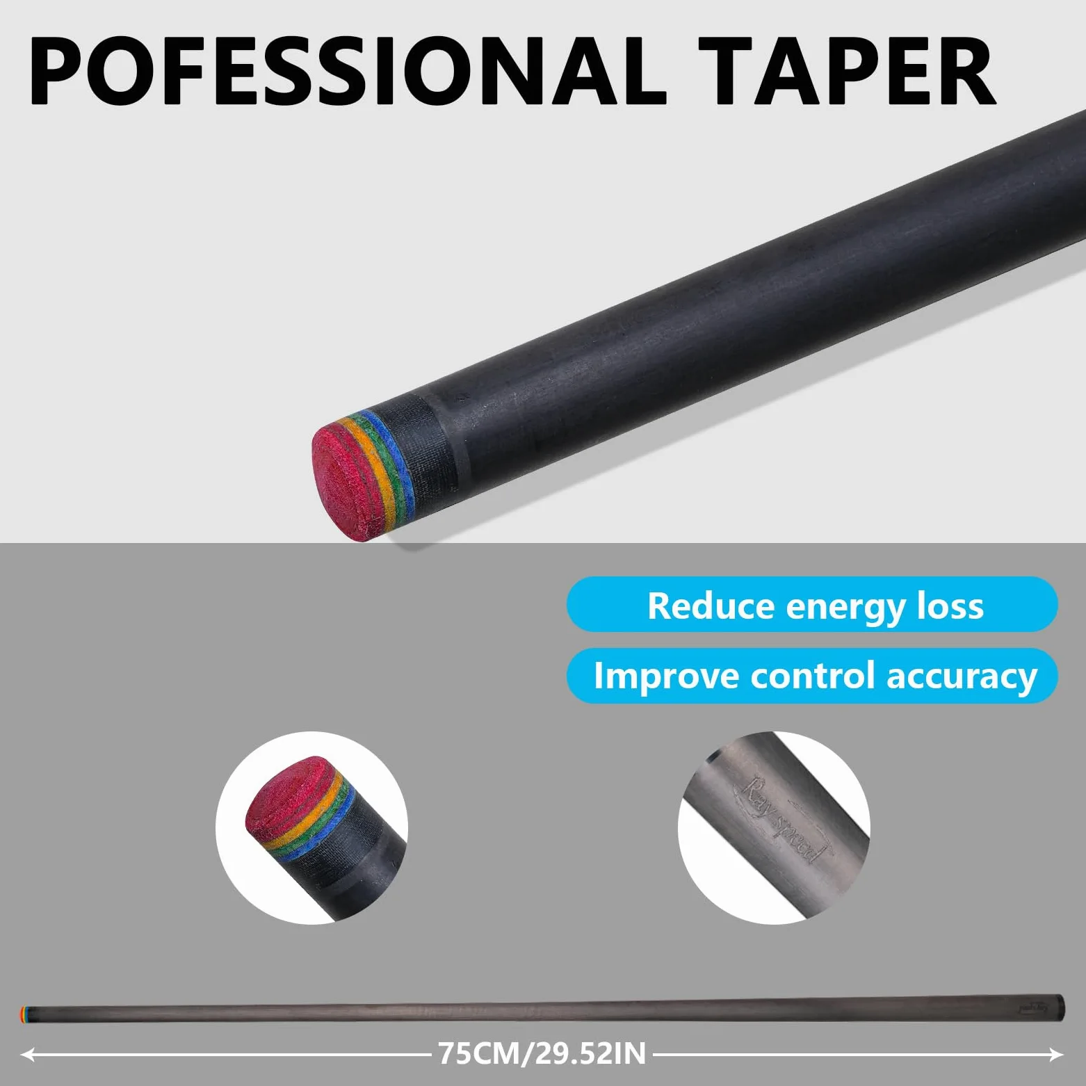 Taco de billar de fibra de carbono de 12,5 mm, baja desviación, tecnología de carbono completo, palo de billar para adultos, taco de billar profesional con junta de pin Uni-loc