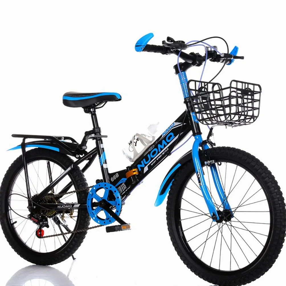 ZSH Las Bicicletas Plegables De Montaña, 18/20/22/24 Pulgadas Niños Niñas Carril Bici, 8 Velocidades, Doble Freno De Disco, Marco De Acero De Alto Carbono, Antideslizante, Azul
