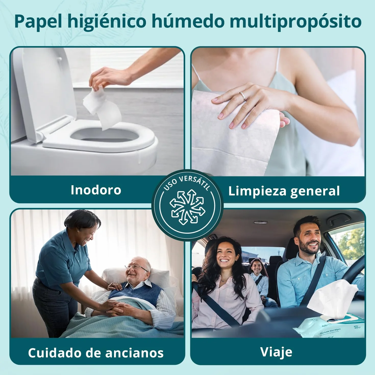 Papel Higiénico Húmedo Desechable XL 20x25 cm 144 Unidades Biodegradable Sin Plástico