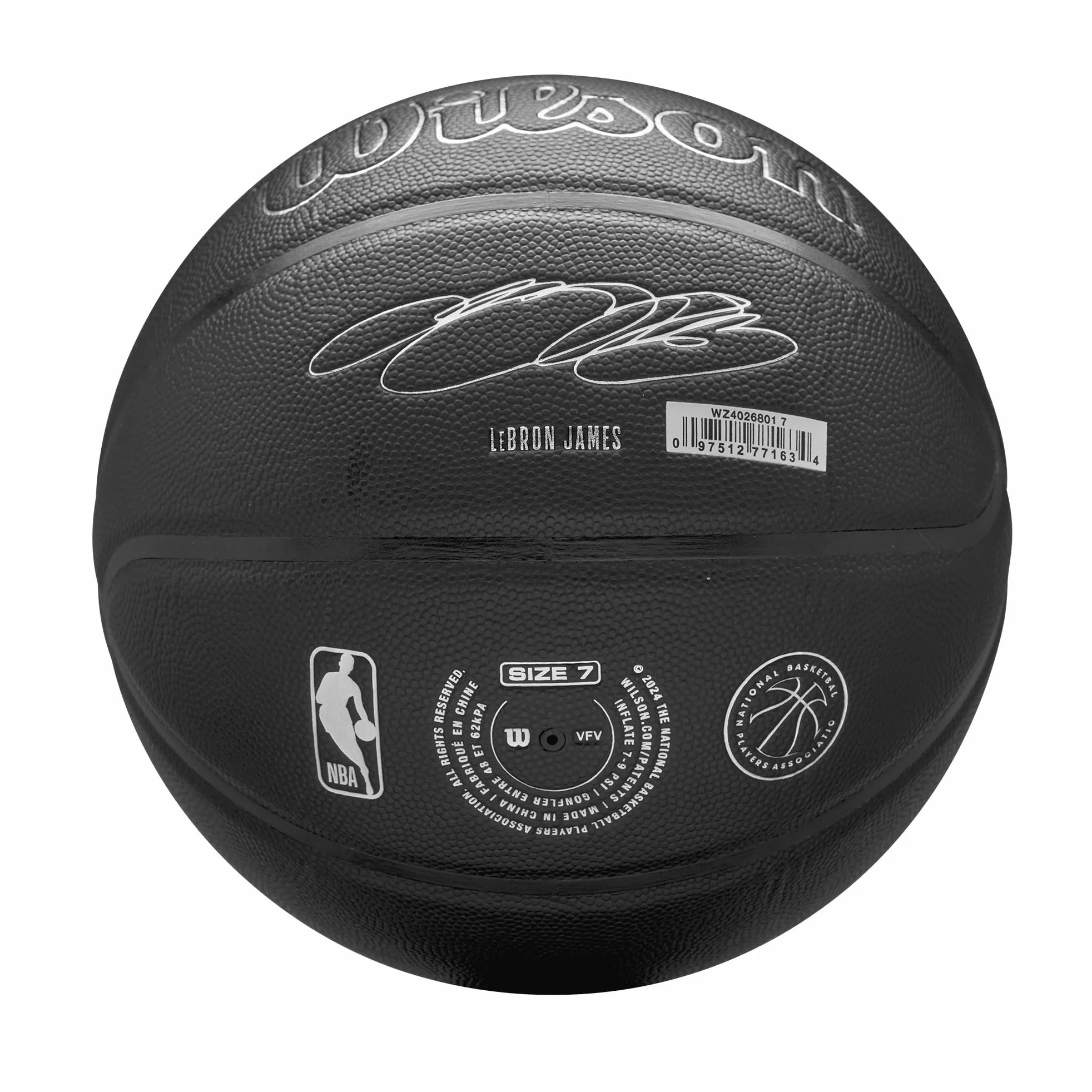 Wilson Balón NBA Player Evergreen, con Cubierta de Tacto Puro, Ideal para Juego al Aire Libre, Resistente a la Intemperie, Jugador: James, Color: Negro, Talla: 7