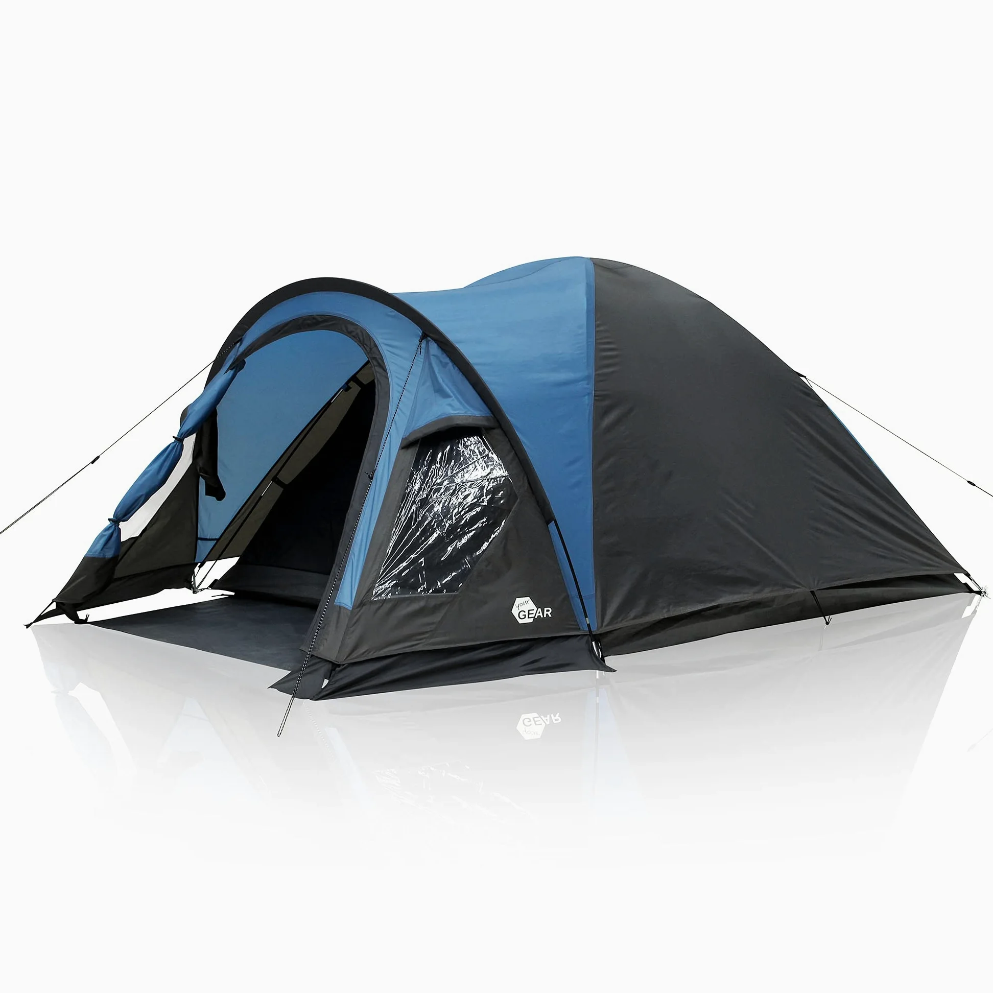 your GEAR Tivano – Tienda de campaña para 3 o 5 personas, tienda de campaña con salón y ventanas, protección solar UV 50+, cabina oscura, color azul y gris, versión de 5 personas con altura de pie y