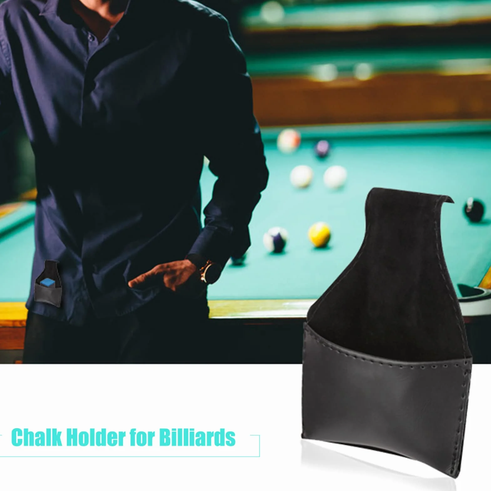 Agatige Billiard Chalk Holder, Portable PU Leather Chalk Holder with Clip Pouch Pool Cue Bag Portable Snooker Billiards Chalk Bag Pool Accessory, Black