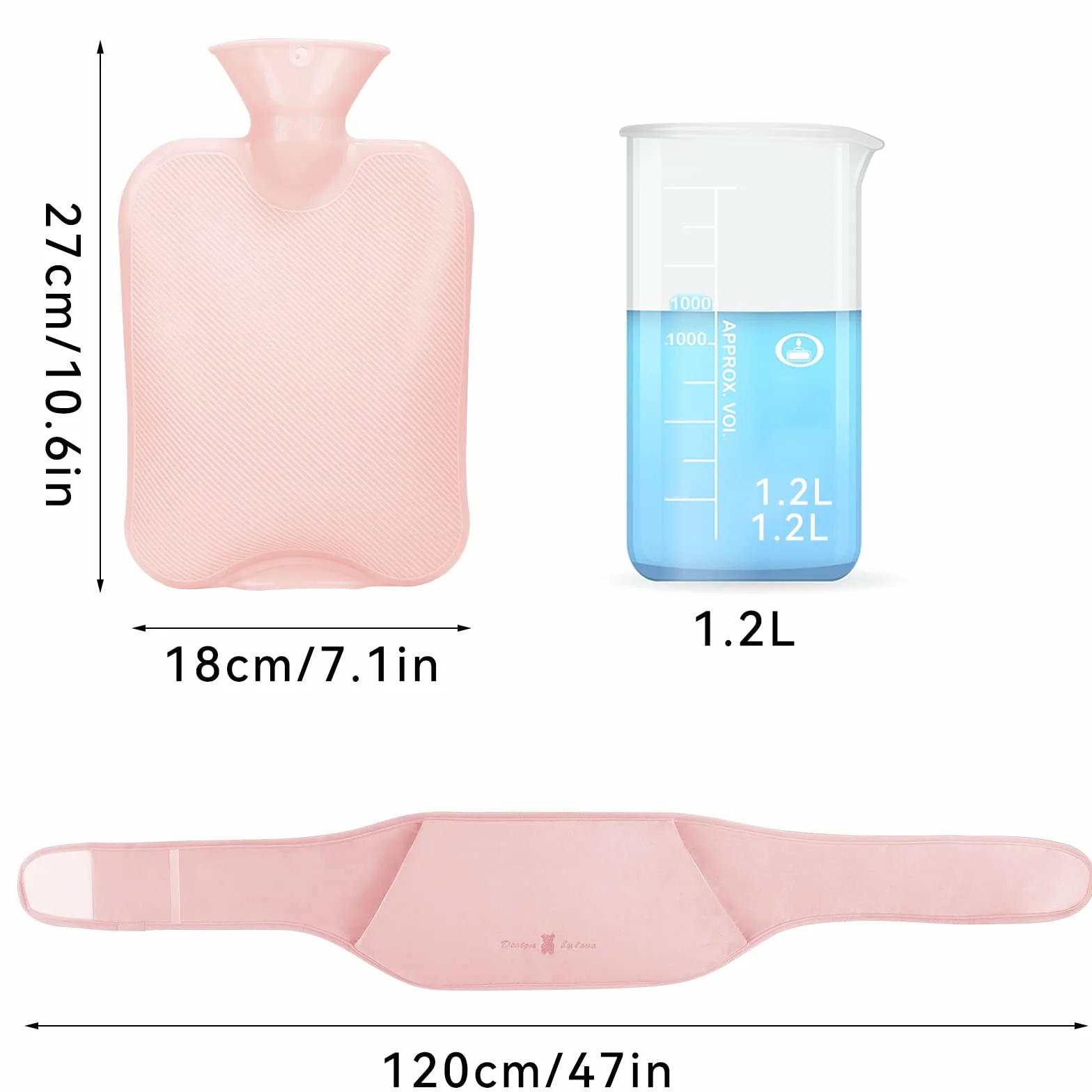 Botella de Agua Caliente 3 en 1, Bolsa de Goma 1.2L con Cubierta Suave, para Cuello y Hombro, Espalda, Cintura