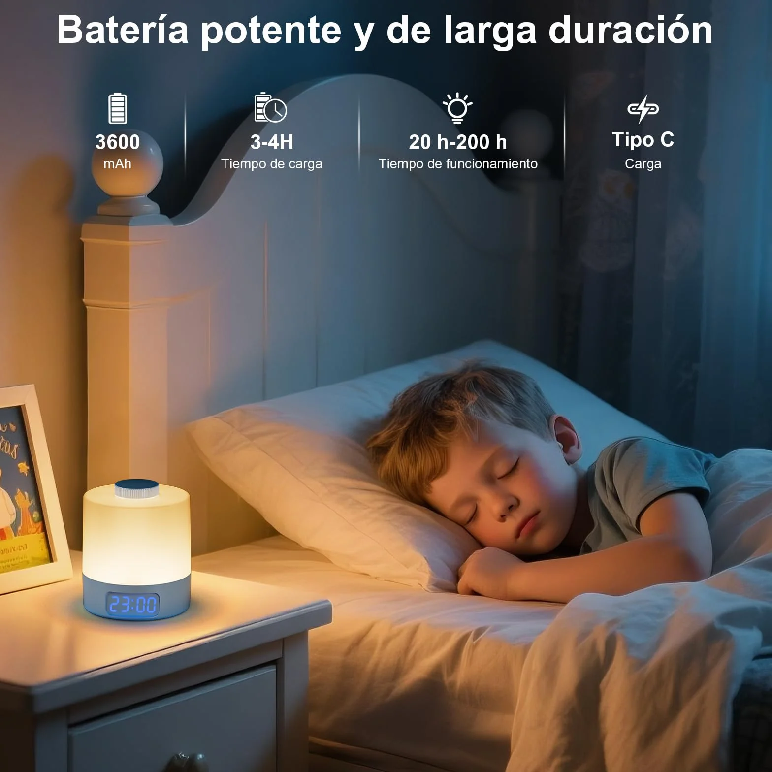 WOBANE Lámpara de Mesita de Noche Recargable USB 3600 mAh 3 Temperaturas de Color