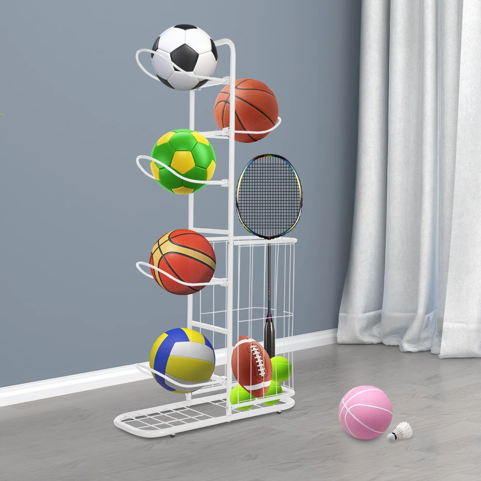 Soporte de baloncesto 5 bolas estante equipo deportivo blanco